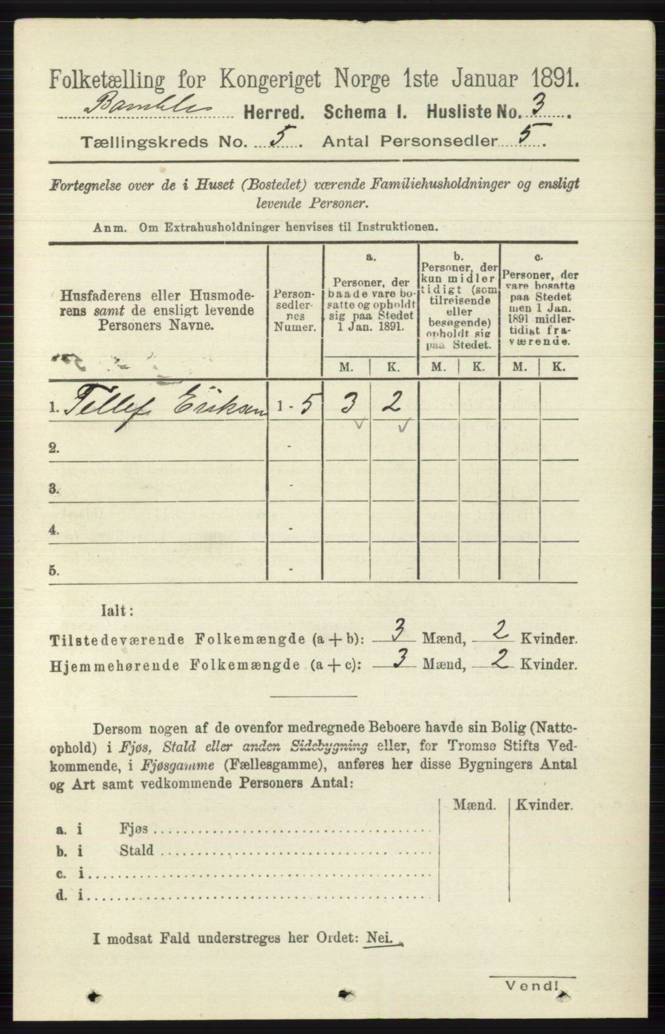 RA, 1891 census for 0814 Bamble, 1891, p. 2175