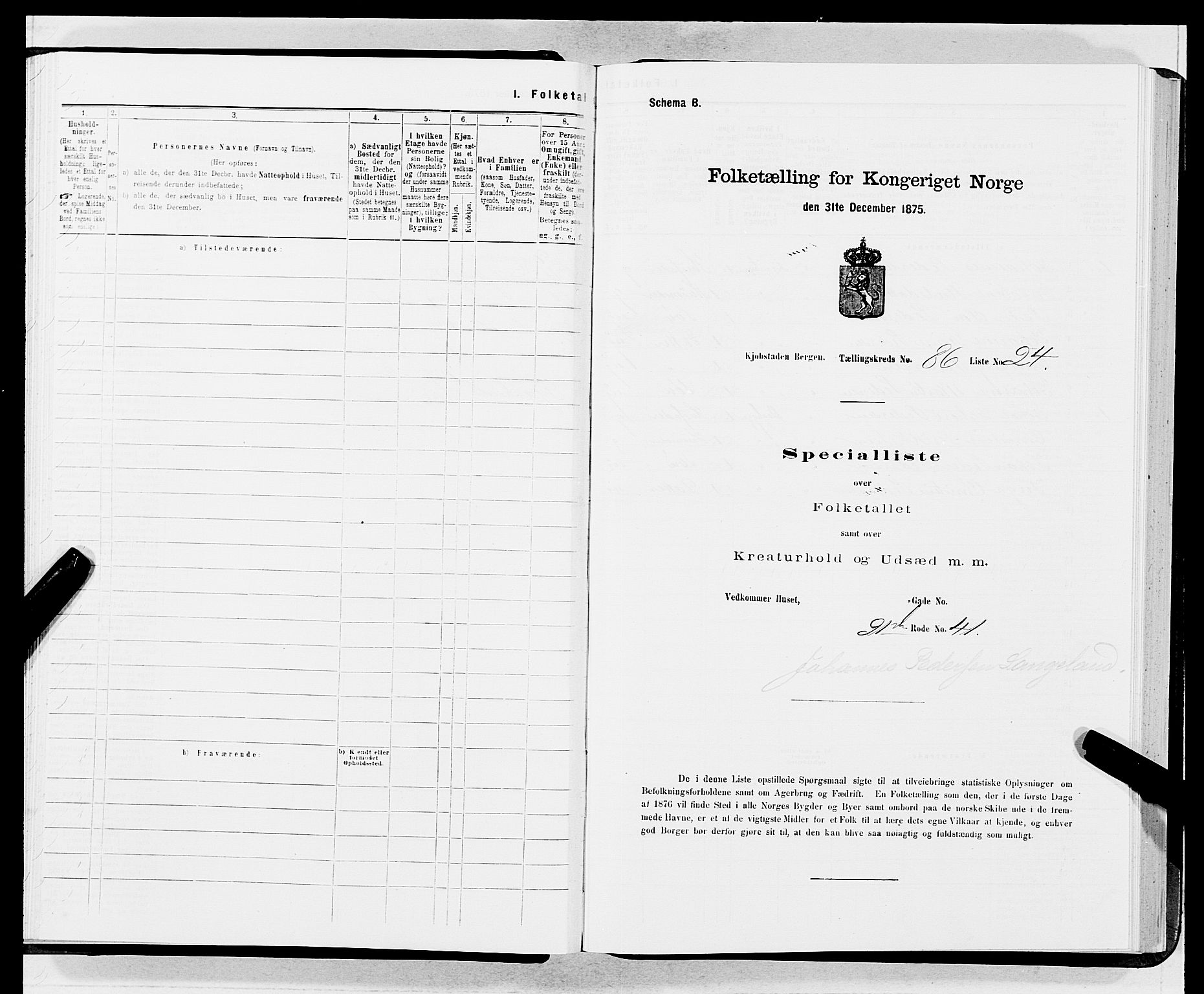 SAB, 1875 census for 1301 Bergen, 1875, p. 4663