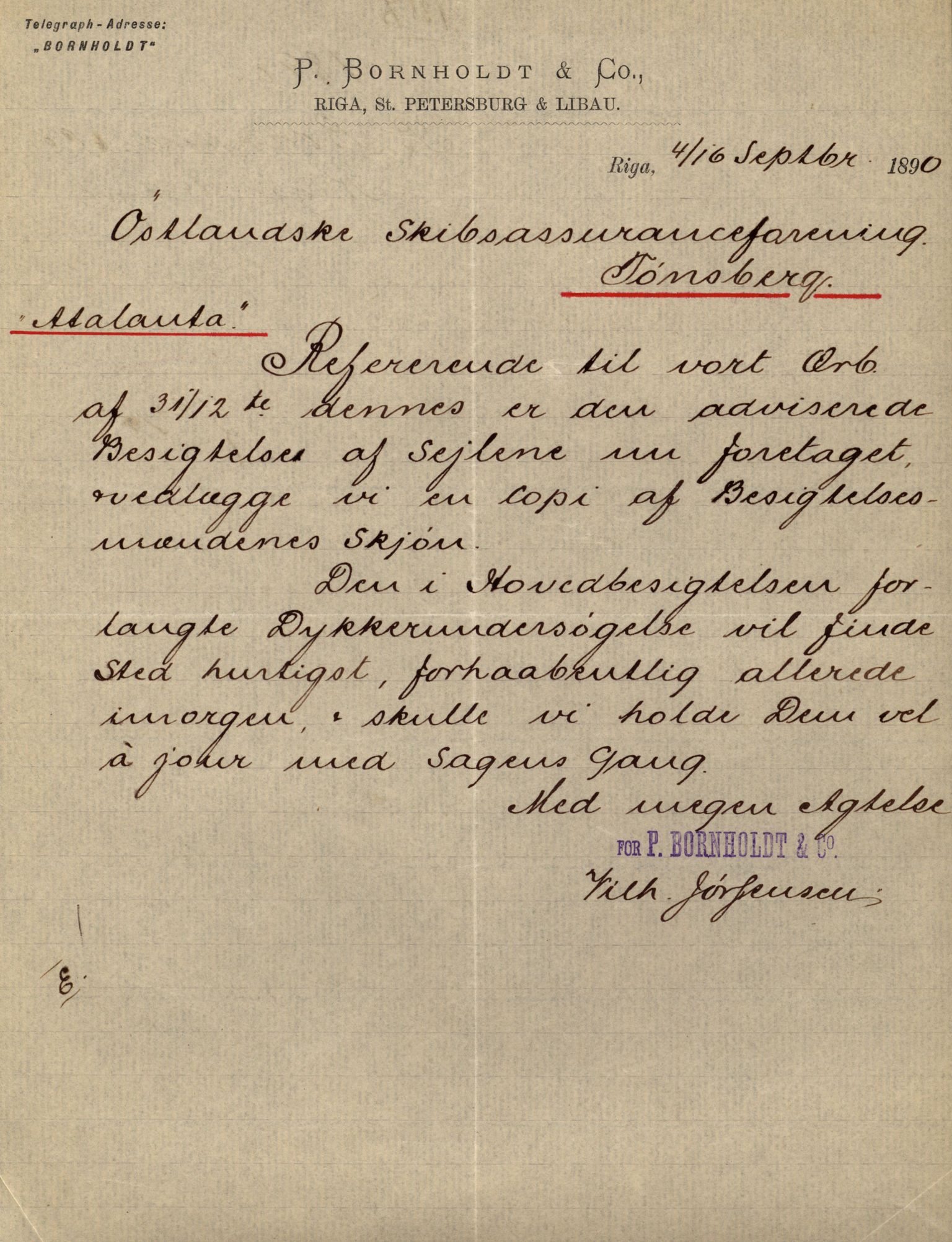 Pa 63 - Østlandske skibsassuranceforening, VEMU/A-1079/G/Ga/L0026/0008: Havaridokumenter / Bernadotte, Bardeu, Augustinus, Atlanta, Arne, 1890, p. 44