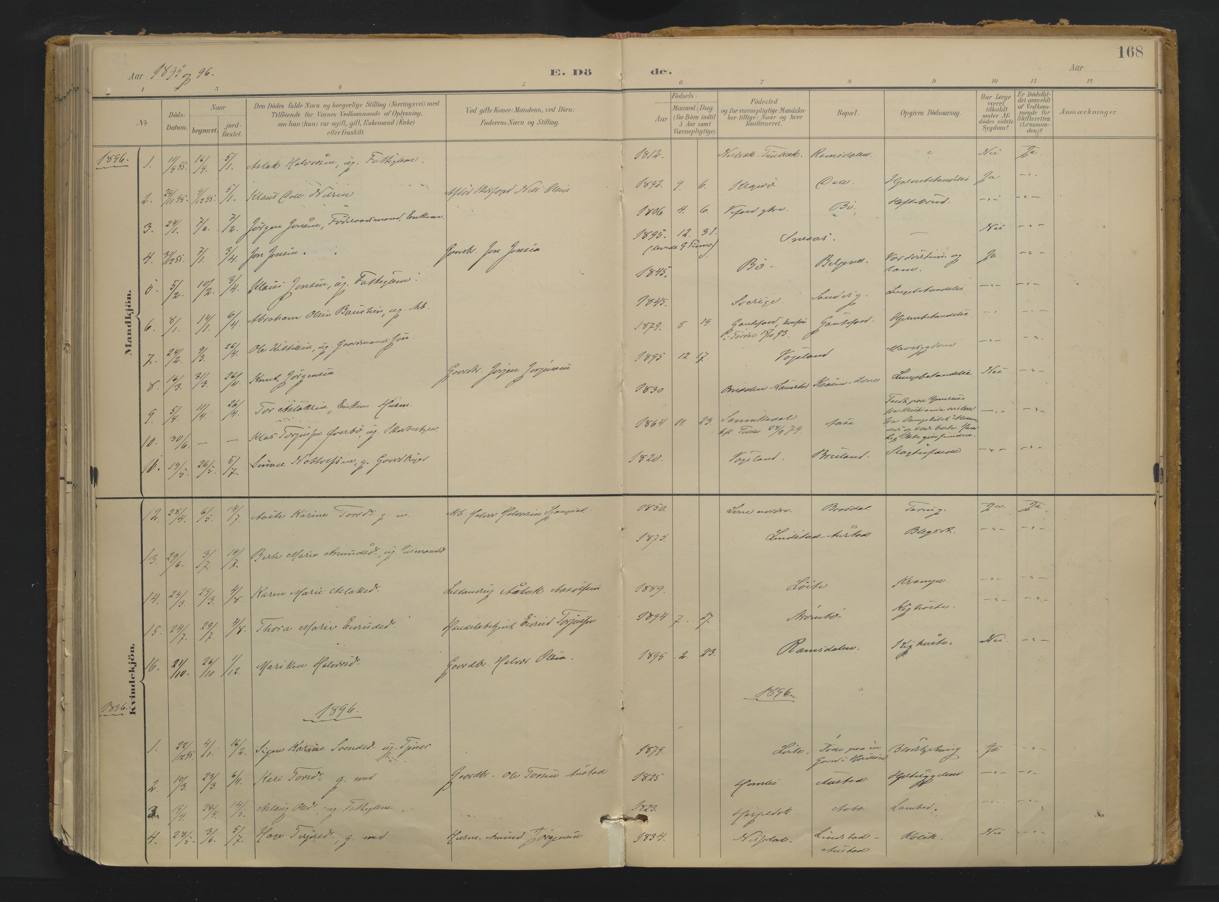 Drangedal kirkebøker, SAKO/A-258/F/Fa/L0013: Parish register (official) no. 13, 1895-1919, p. 168