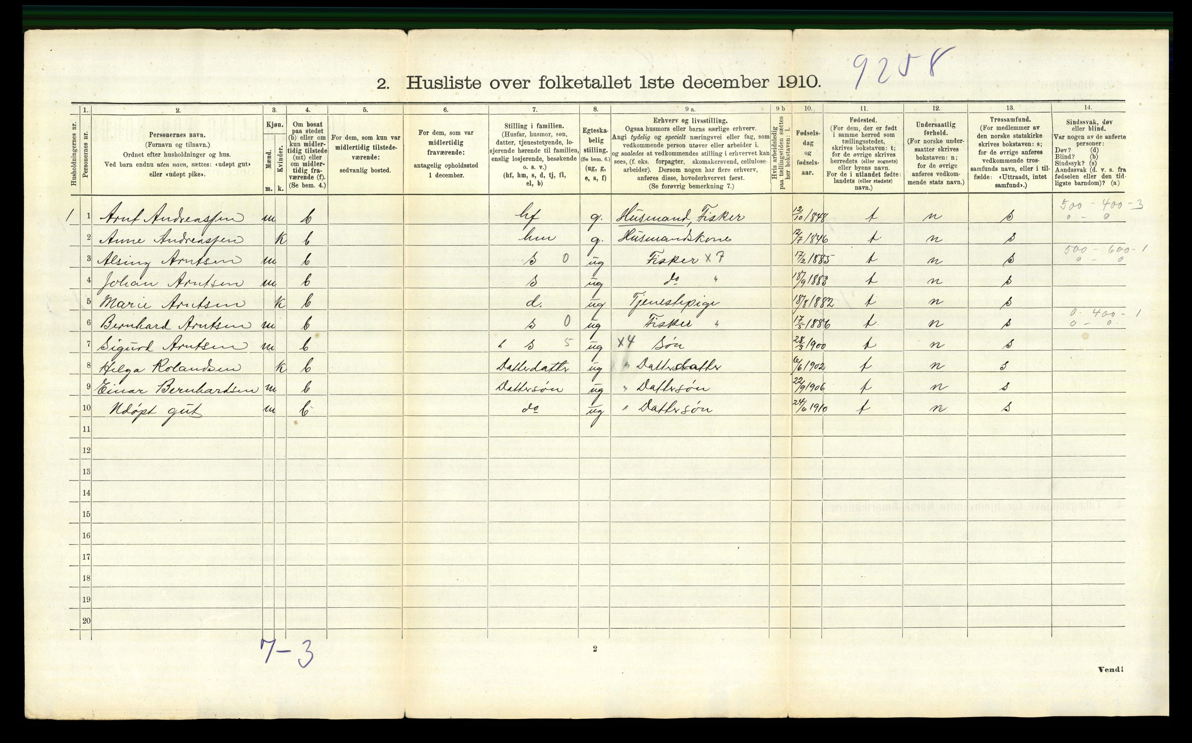 RA, 1910 census for Flakstad, 1910, p. 997