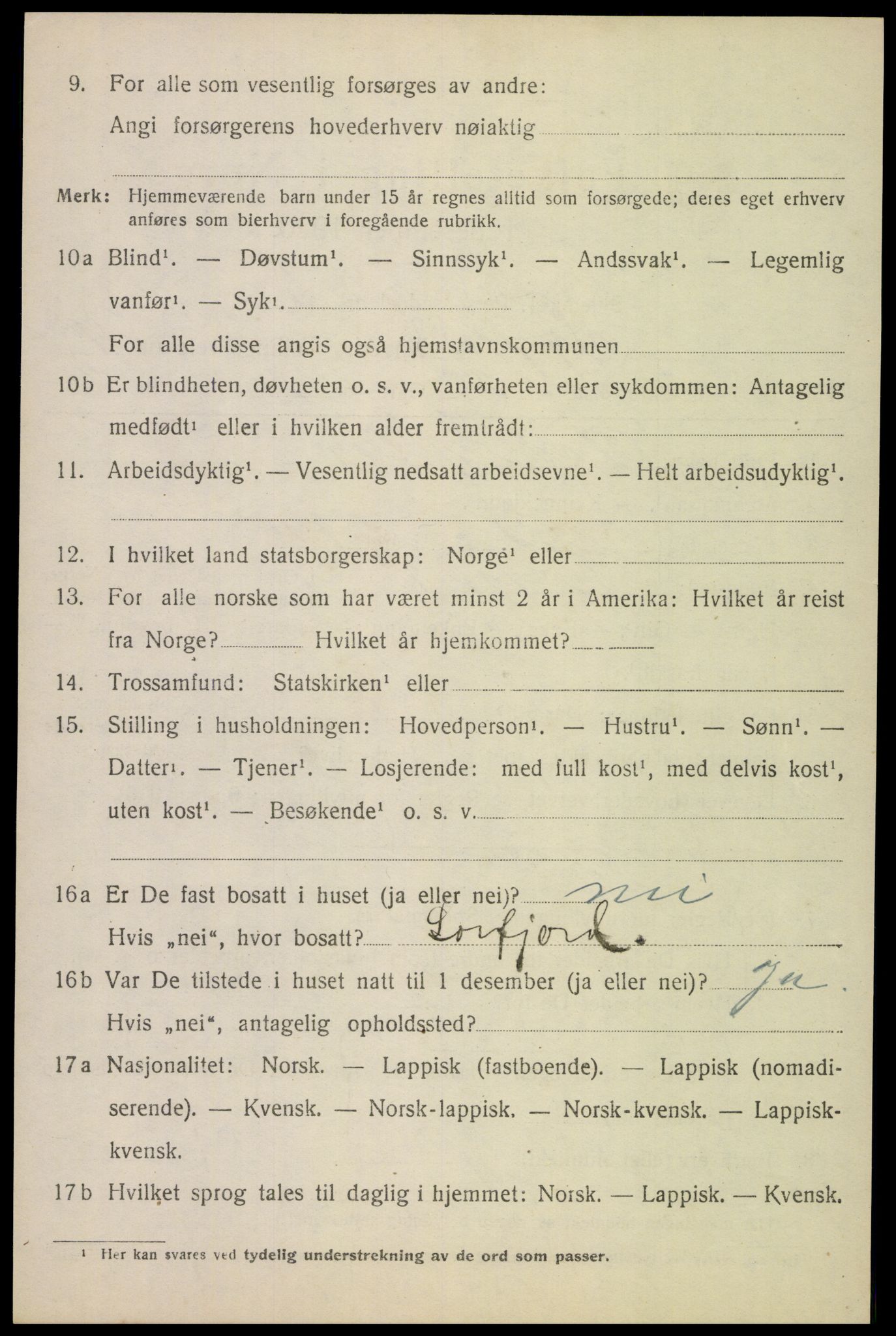 SAT, 1920 census for Tysfjord, 1920, p. 3556