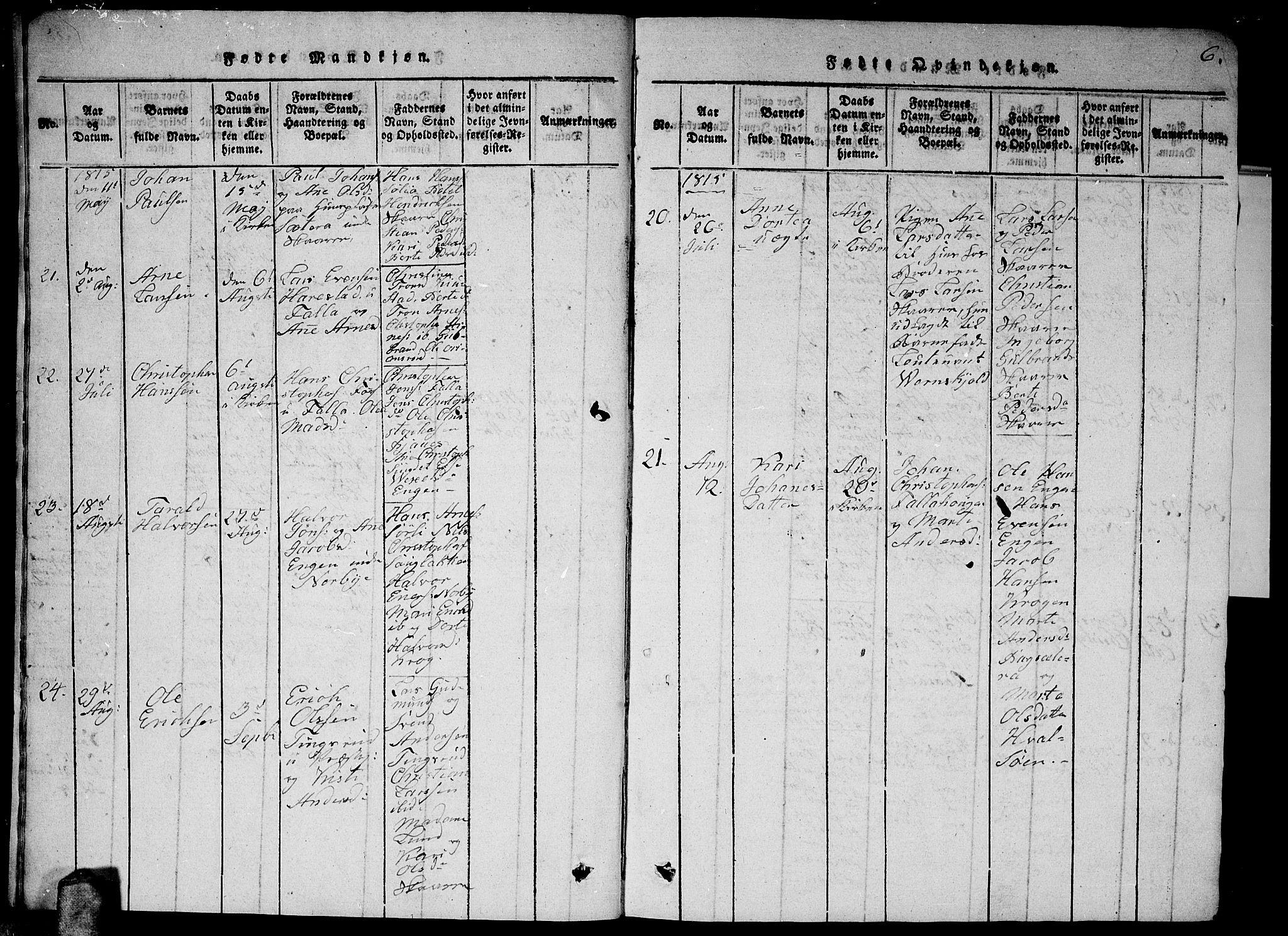 Fet prestekontor Kirkebøker, AV/SAO-A-10370a/G/Ga/L0001: Parish register (copy) no. I 1, 1815-1842, p. 6