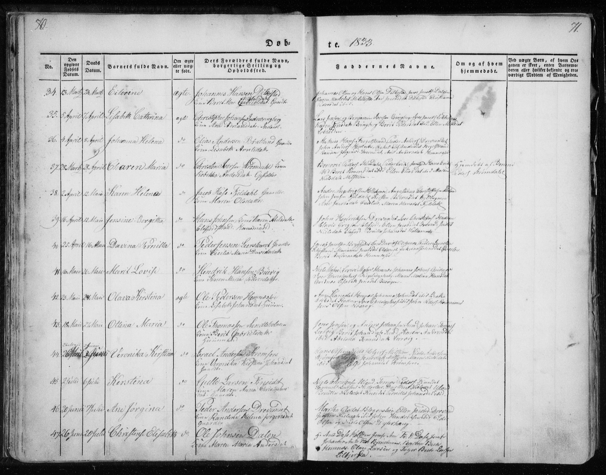 Ministerialprotokoller, klokkerbøker og fødselsregistre - Nordland, AV/SAT-A-1459/825/L0354: Parish register (official) no. 825A08, 1826-1841, p. 70-71