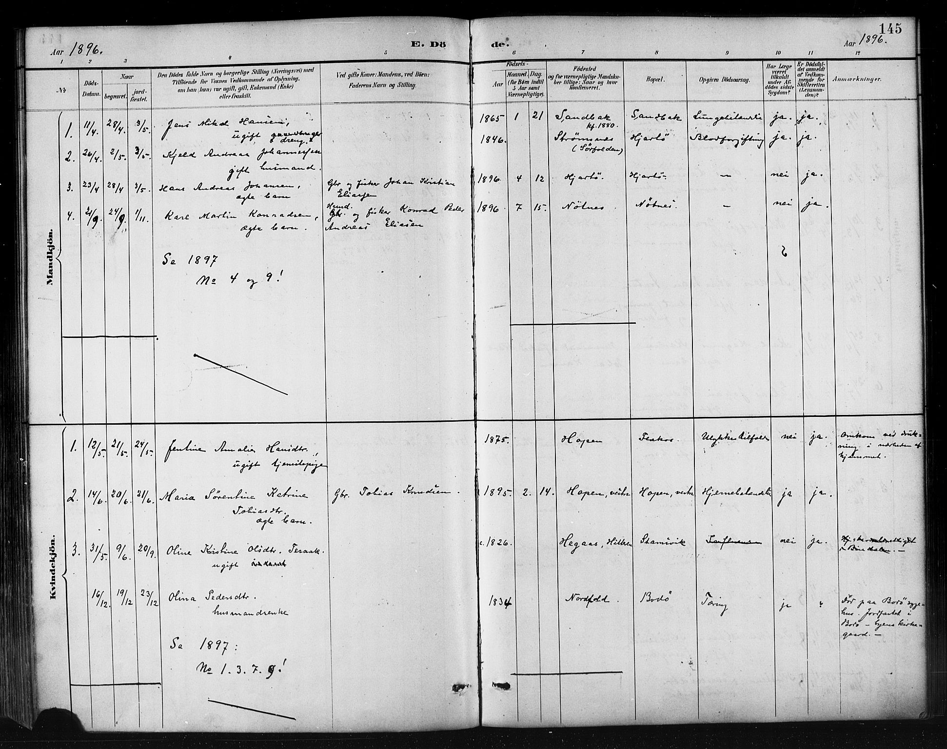 Ministerialprotokoller, klokkerbøker og fødselsregistre - Nordland, AV/SAT-A-1459/858/L0831: Parish register (official) no. 858A01, 1884-1902, p. 145