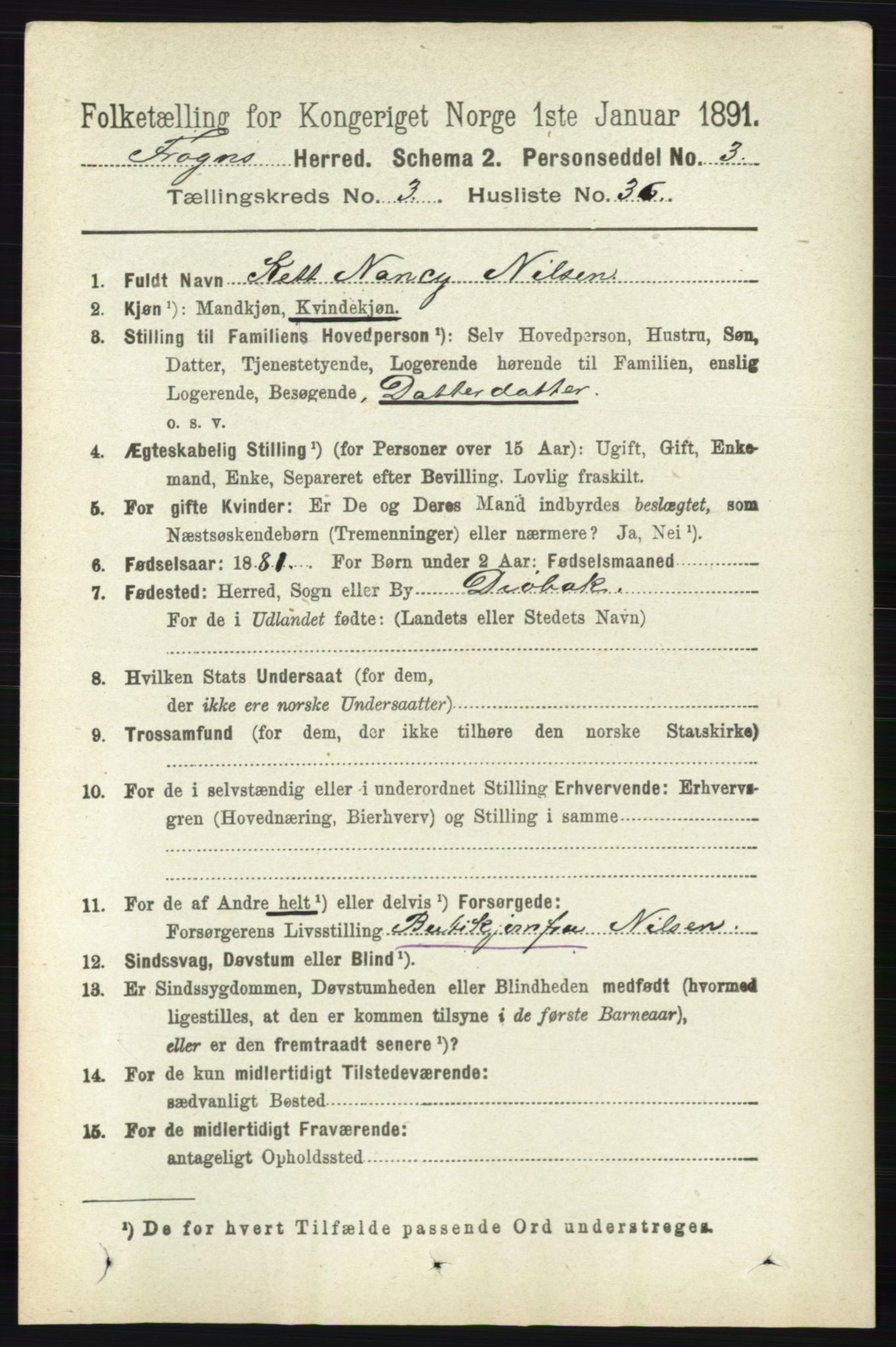 RA, 1891 census for 0215 Frogn, 1891, p. 2123
