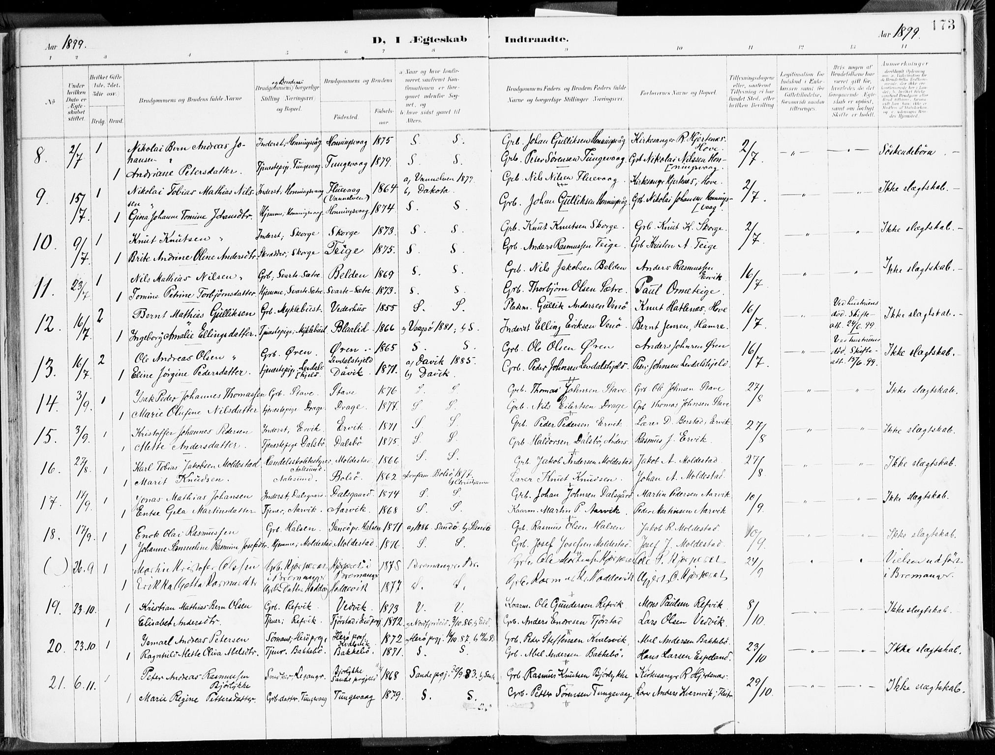 Selje sokneprestembete, AV/SAB-A-99938/H/Ha/Haa/Haab: Parish register (official) no. B 2, 1891-1907, p. 173