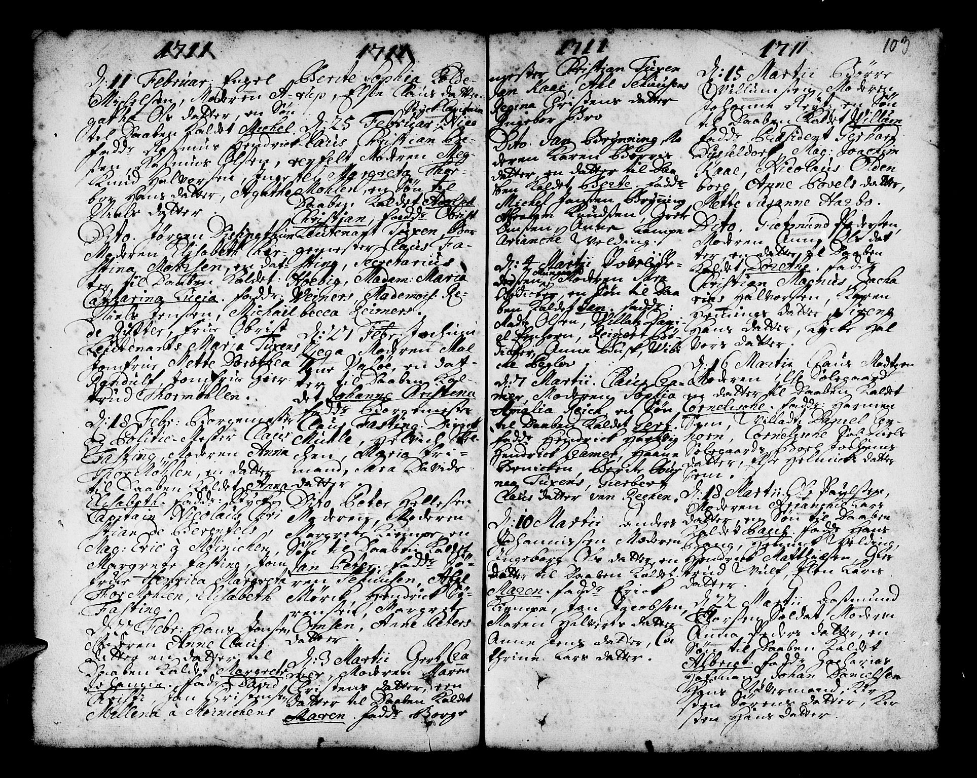 Nykirken Sokneprestembete, AV/SAB-A-77101/H/Haa/L0002: Parish register (official) no. A 2, 1700-1723, p. 103