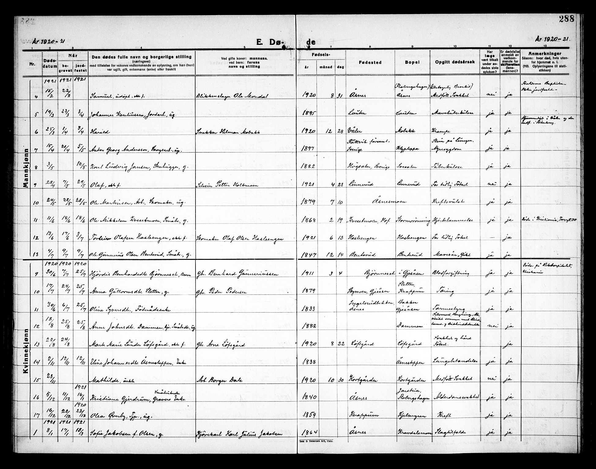 Åsnes prestekontor, AV/SAH-PREST-042/H/Ha/Haa/L0000C: Parish register (official) no. 0A, 1890-1929, p. 288