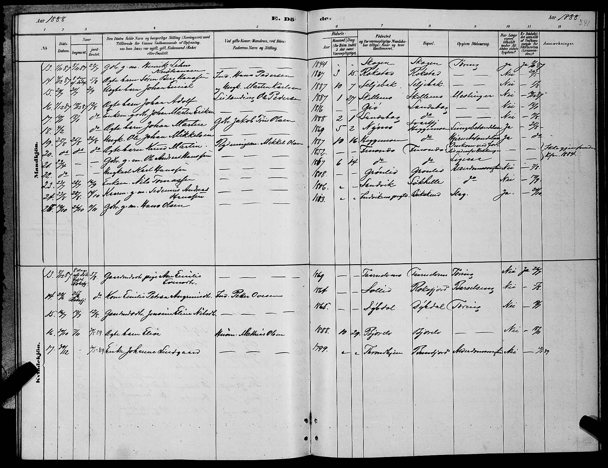 Lenvik sokneprestembete, SATØ/S-1310/H/Ha/Hab/L0006klokker: Parish register (copy) no. 6, 1881-1889, p. 241