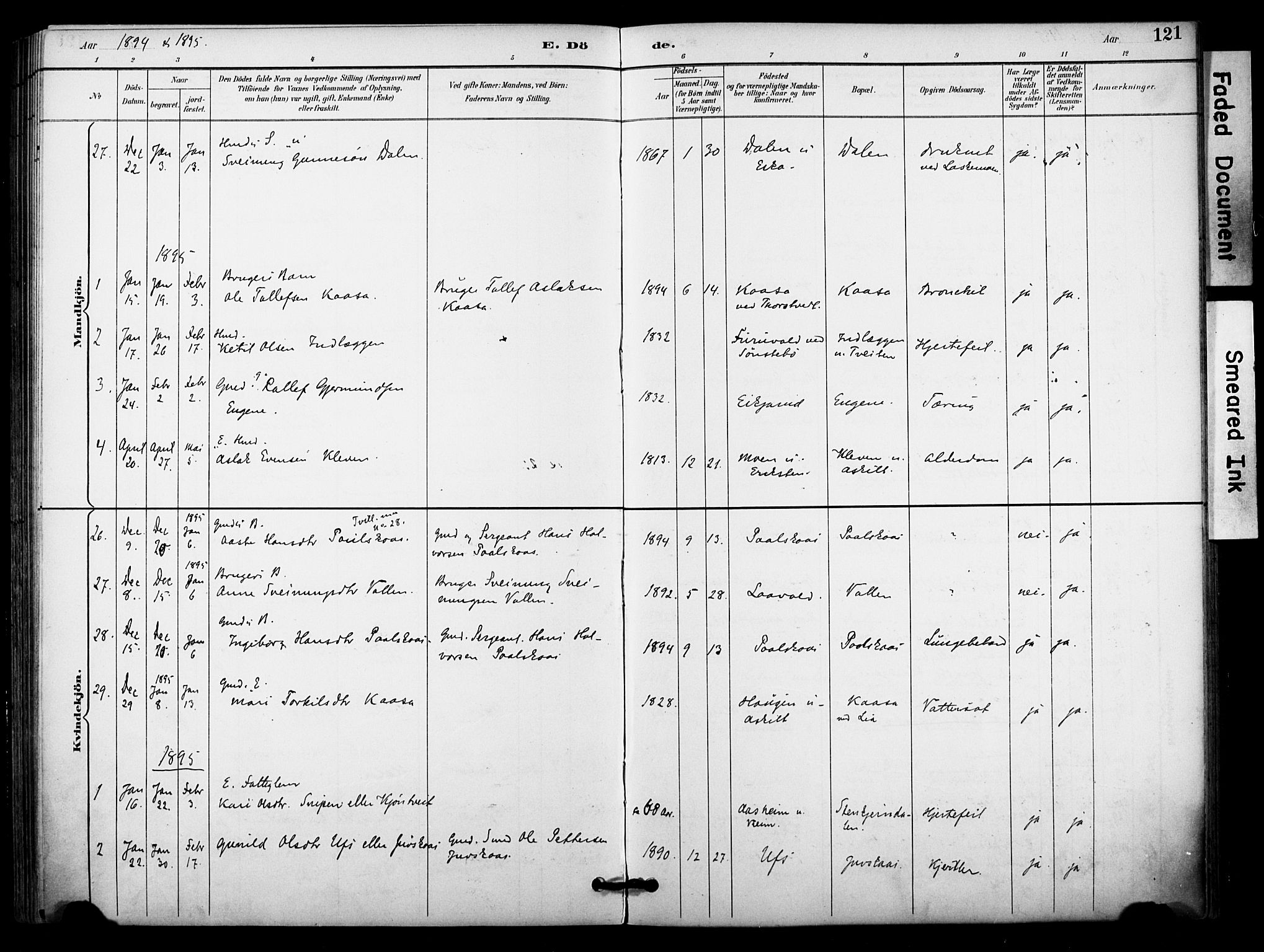 Bø kirkebøker, SAKO/A-257/F/Fa/L0011: Parish register (official) no. 11, 1892-1900, p. 121