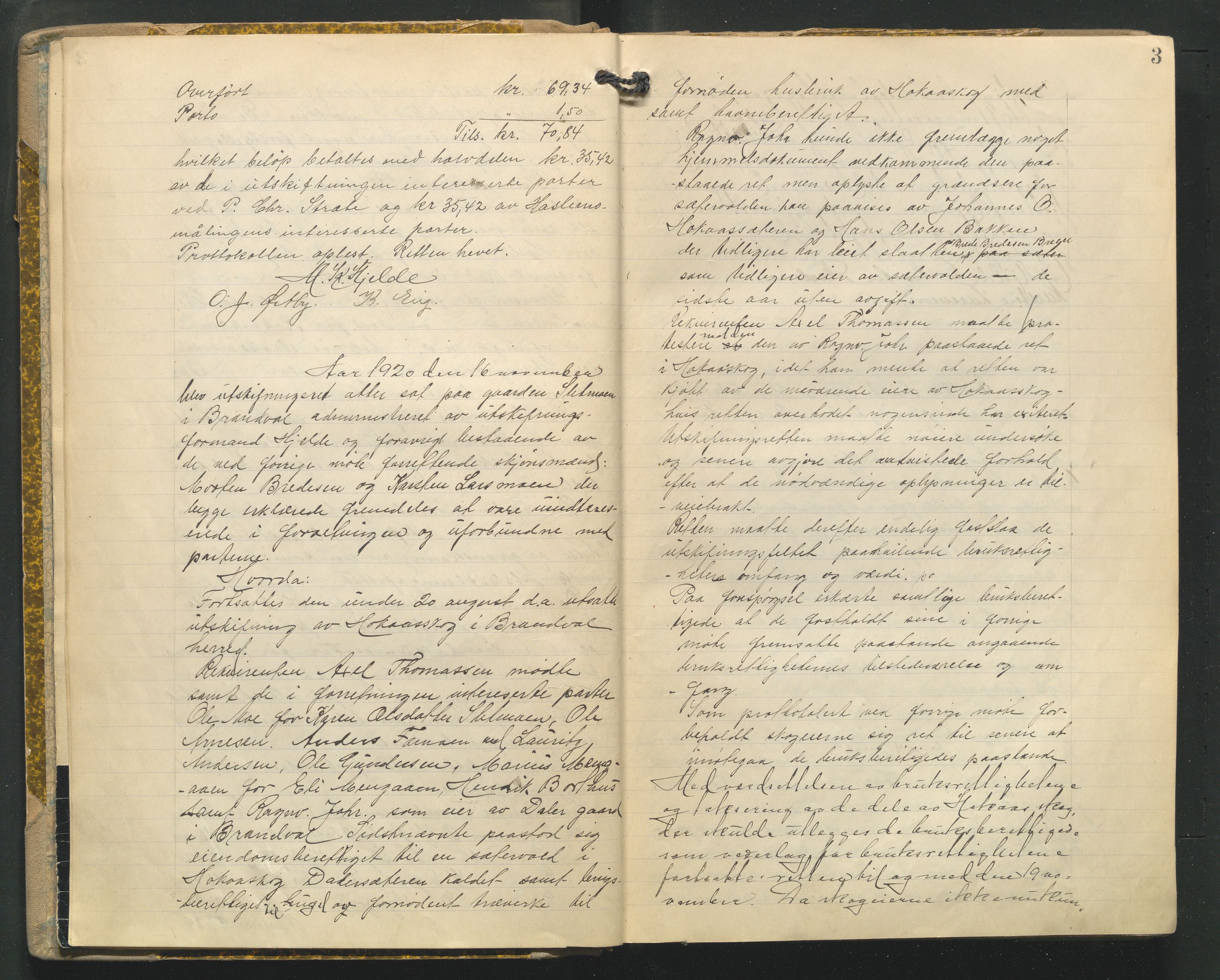 Hedmark og Østerdal jordskifterett, AV/SAH-JORDSKIFTEH-002/G/Ga/L0005/0002: Rettsbøker / Rettsbok - P, 1920-1923, p. 3