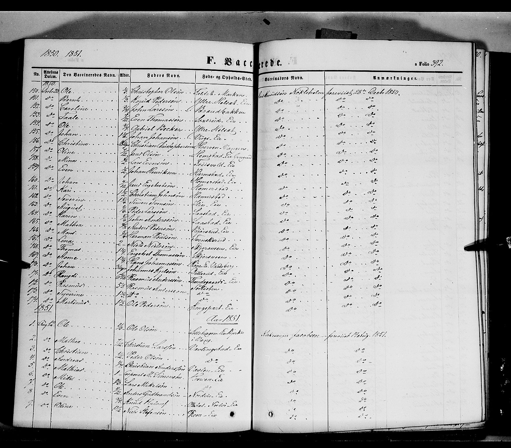 Stange prestekontor, SAH/PREST-002/K/L0011: Parish register (official) no. 11, 1846-1852, p. 392