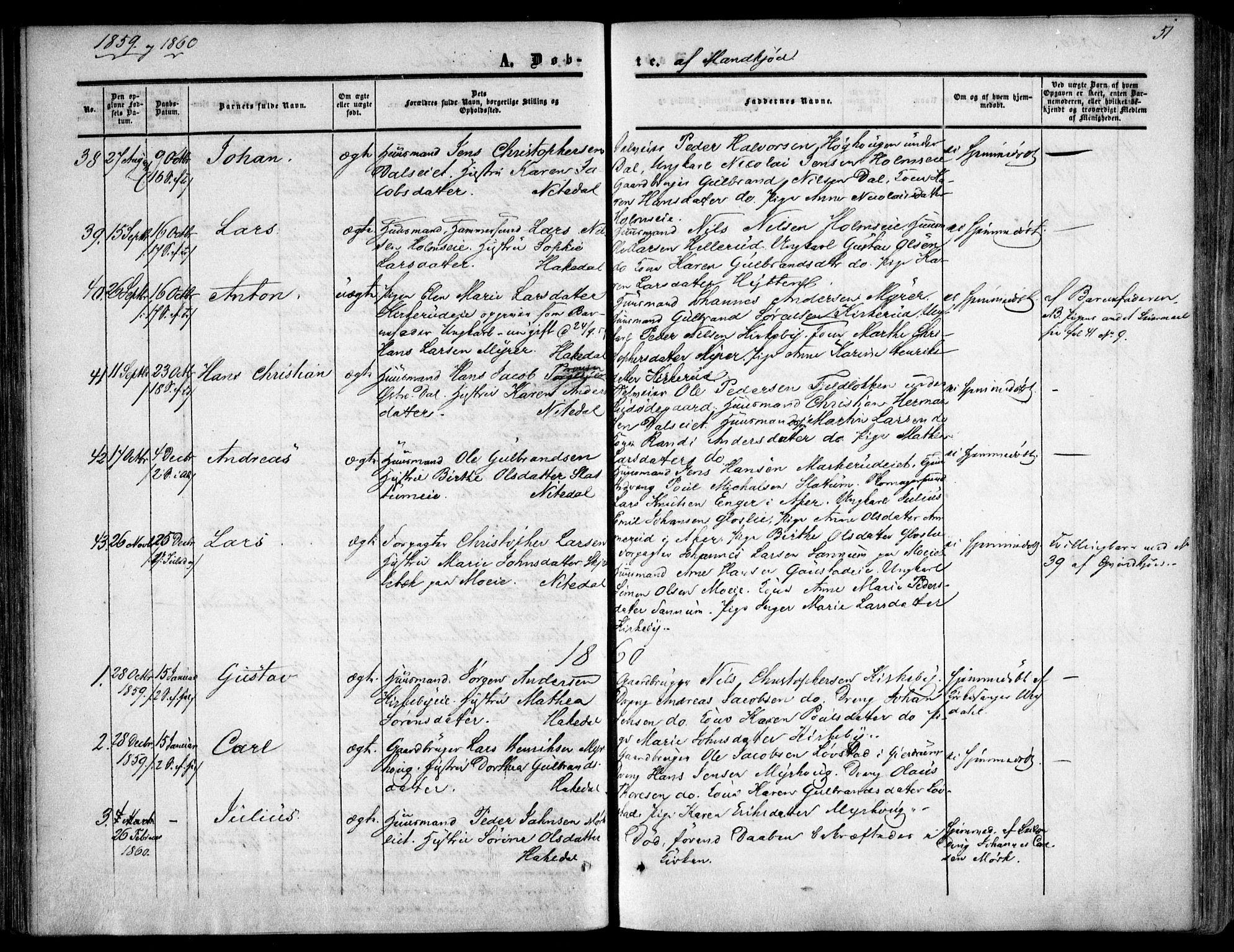 Nittedal prestekontor Kirkebøker, SAO/A-10365a/F/Fa/L0005: Parish register (official) no. I 5, 1850-1862, p. 51