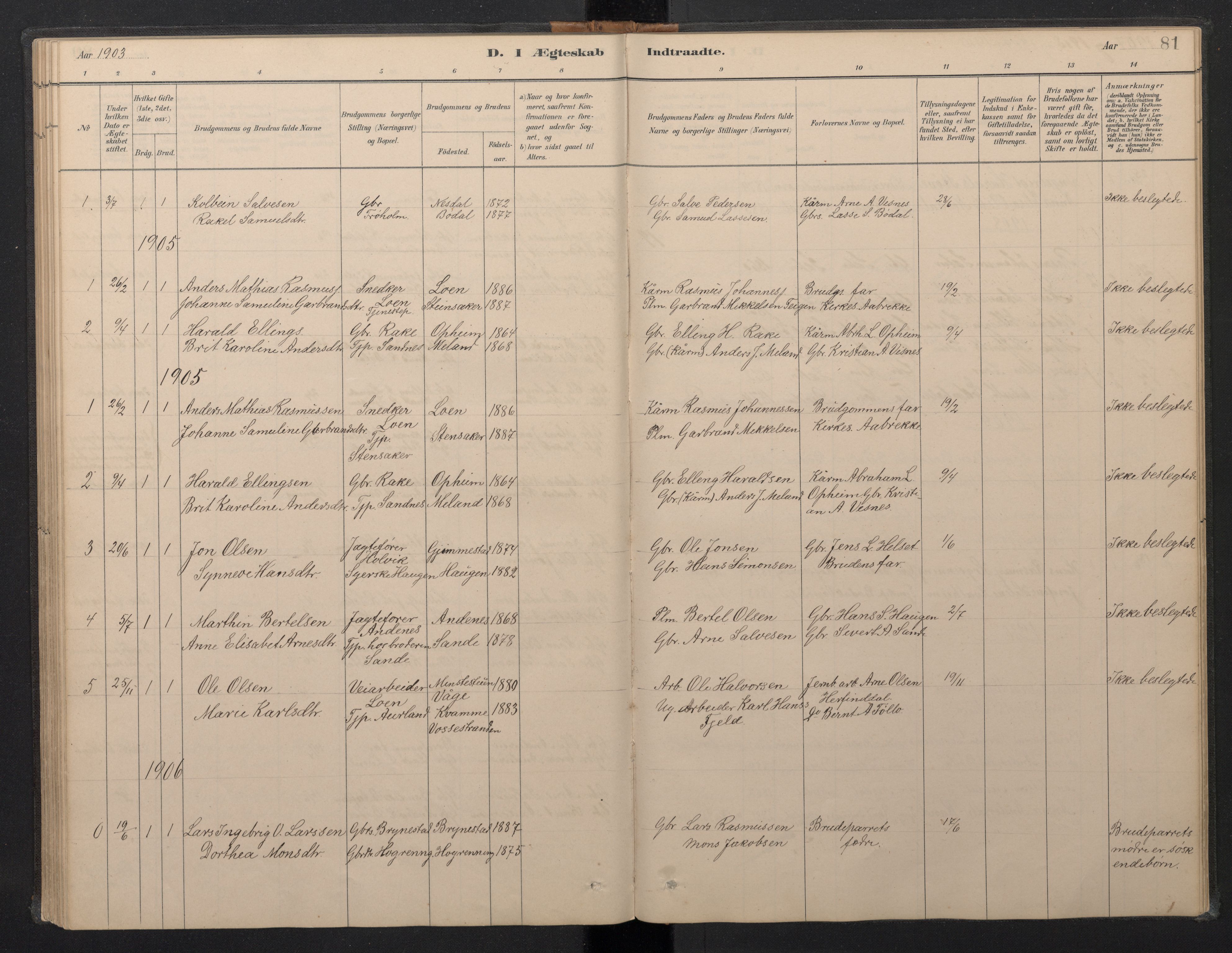 Stryn Sokneprestembete, AV/SAB-A-82501: Parish register (copy) no. B 3, 1881-1918, p. 80b-81a