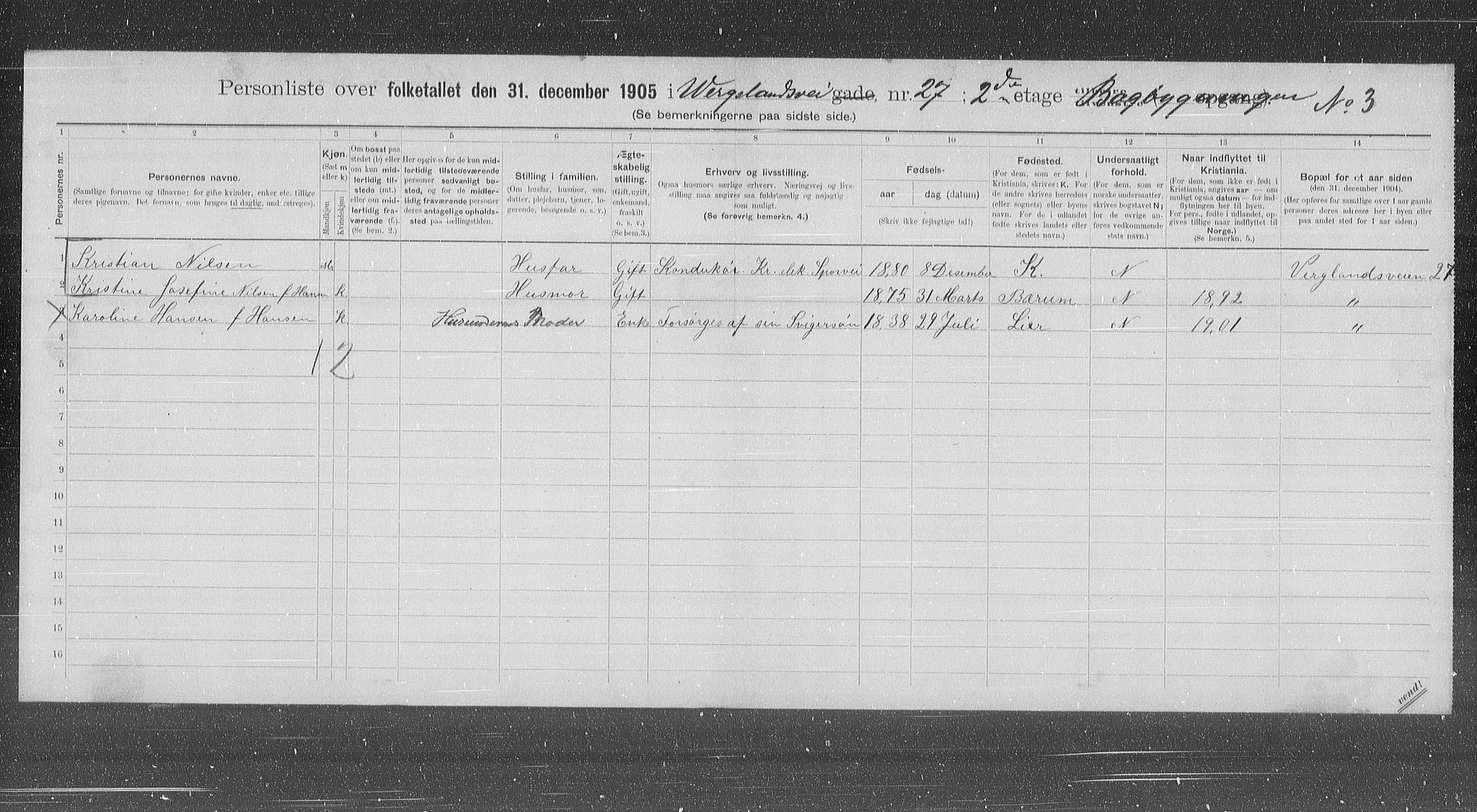 OBA, Municipal Census 1905 for Kristiania, 1905, p. 67237