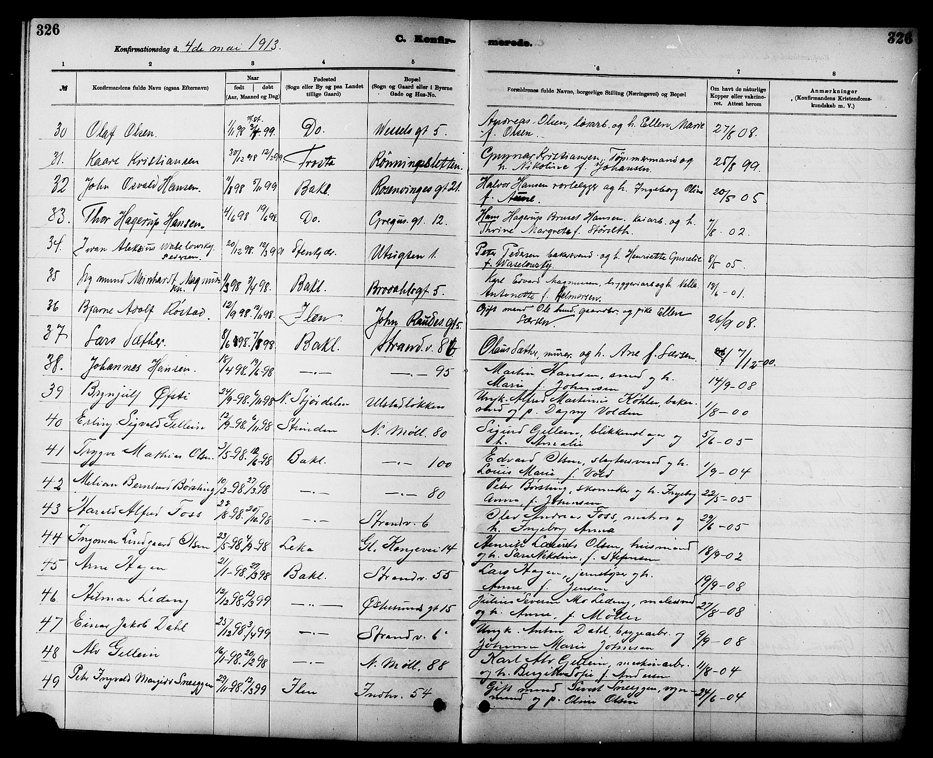 Ministerialprotokoller, klokkerbøker og fødselsregistre - Sør-Trøndelag, SAT/A-1456/605/L0254: Parish register (copy) no. 605C01, 1908-1916, p. 326