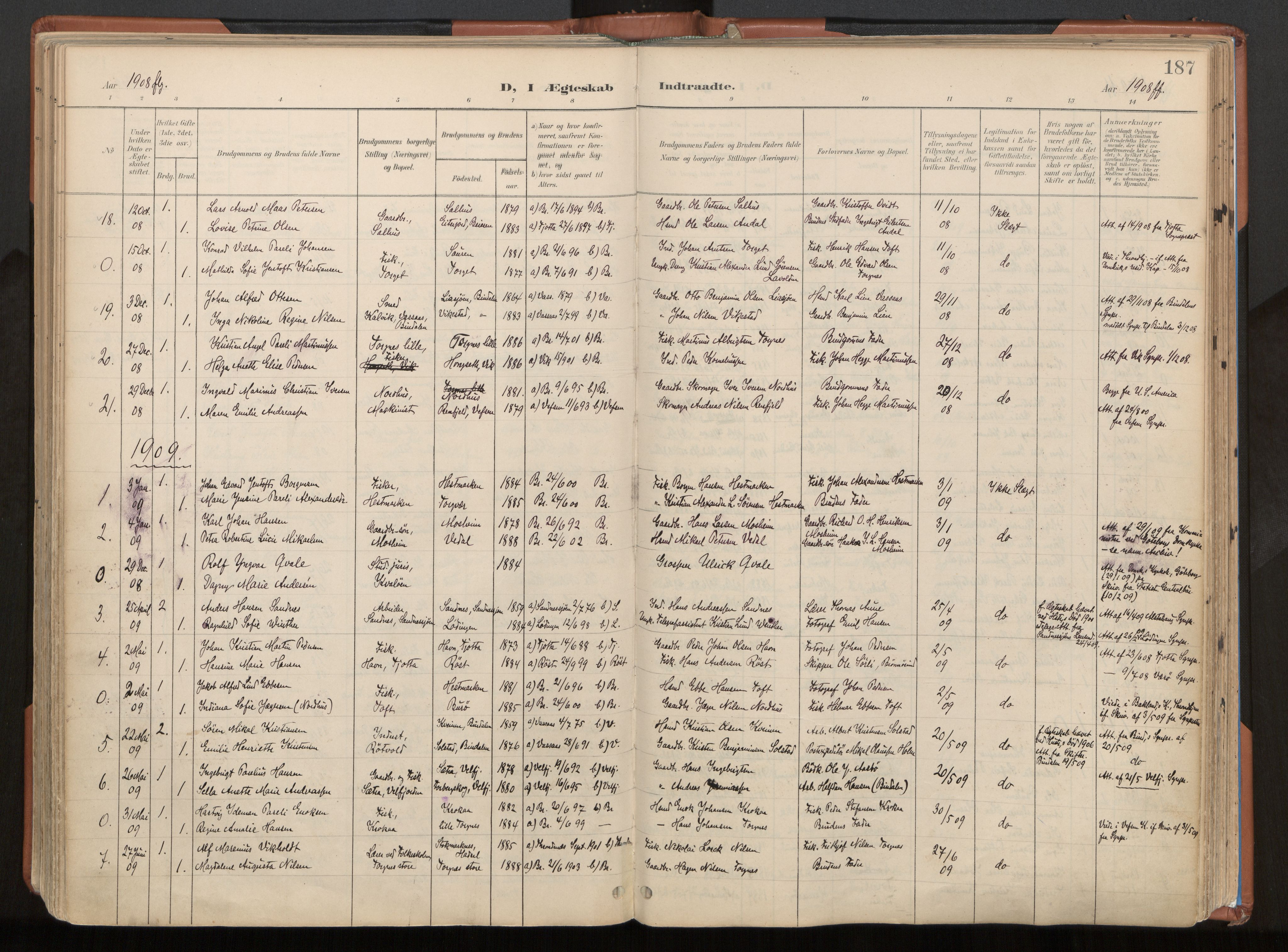 Ministerialprotokoller, klokkerbøker og fødselsregistre - Nordland, SAT/A-1459/813/L0201: Parish register (official) no. 813A11, 1901-1918, p. 187