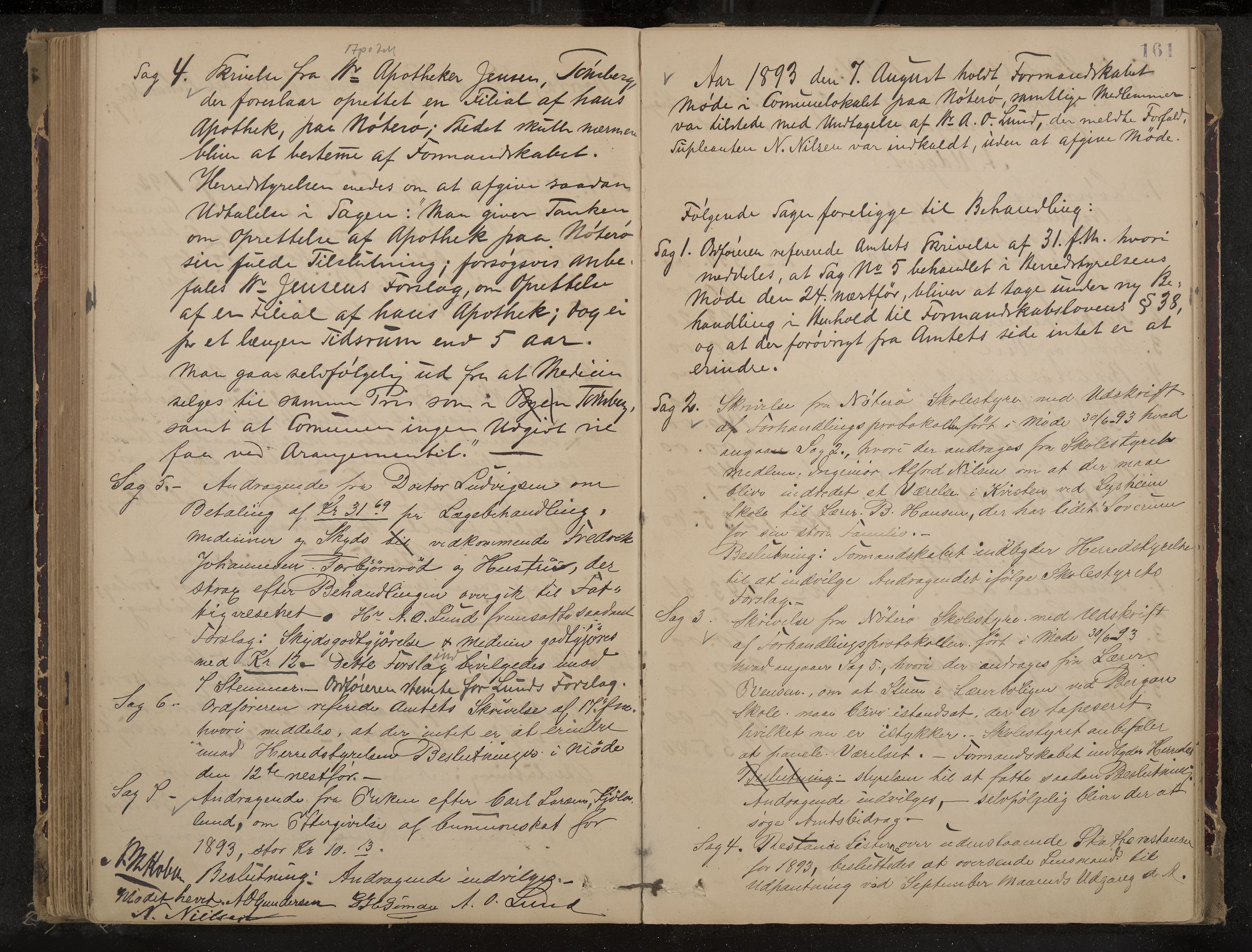 Nøtterøy formannskap og sentraladministrasjon, IKAK/0722021-1/A/Aa/L0004: Møtebok, 1887-1896, p. 161