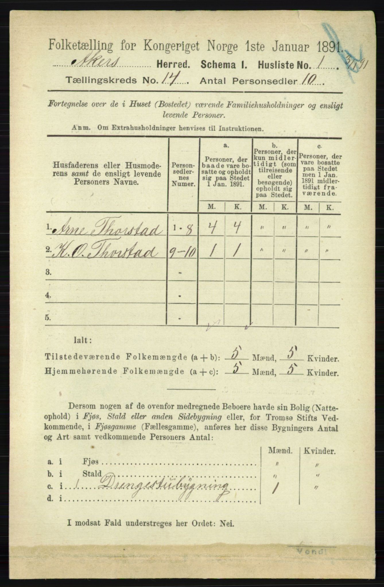 RA, 1891 census for 0218 Aker, 1891, p. 12663