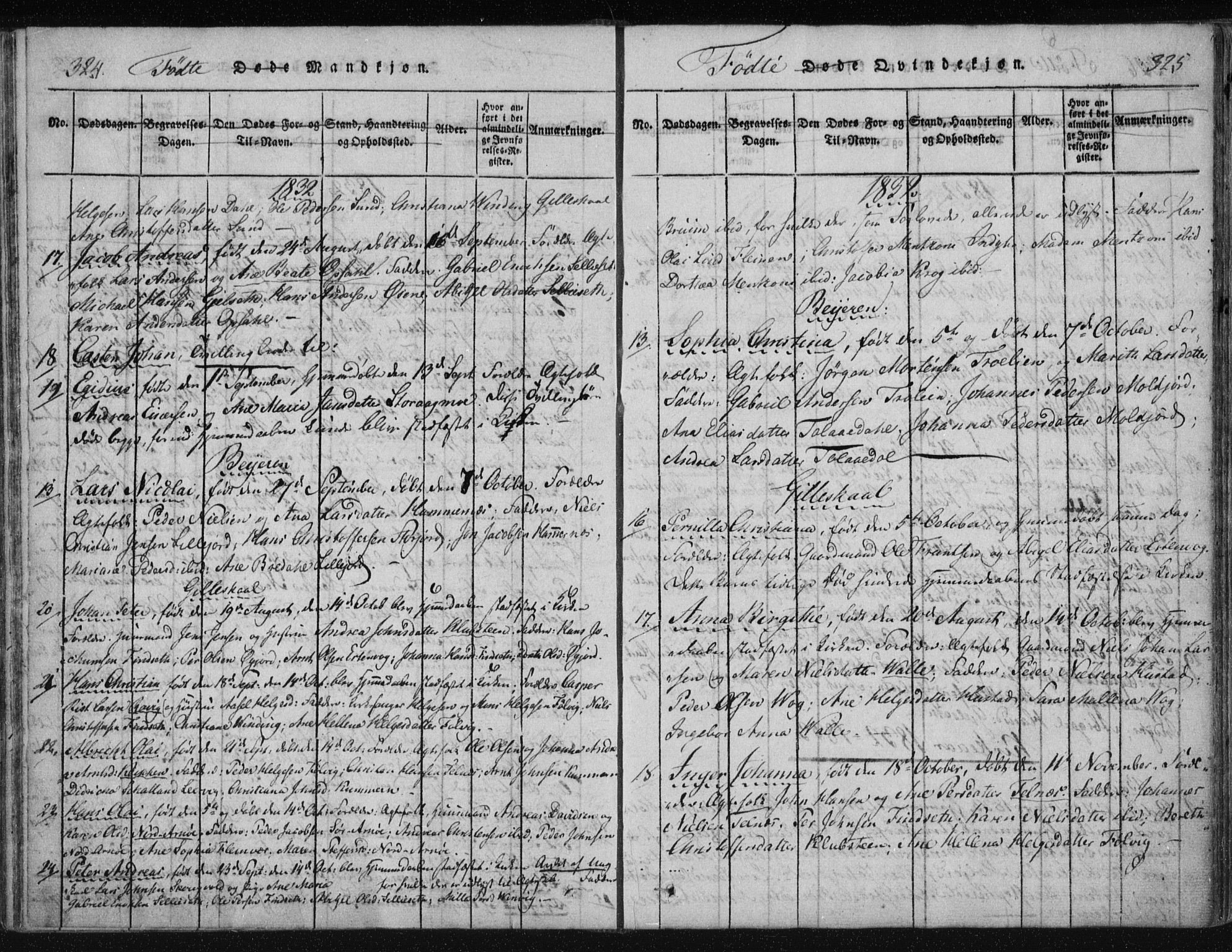 Ministerialprotokoller, klokkerbøker og fødselsregistre - Nordland, SAT/A-1459/805/L0096: Parish register (official) no. 805A03, 1820-1837, p. 324-325