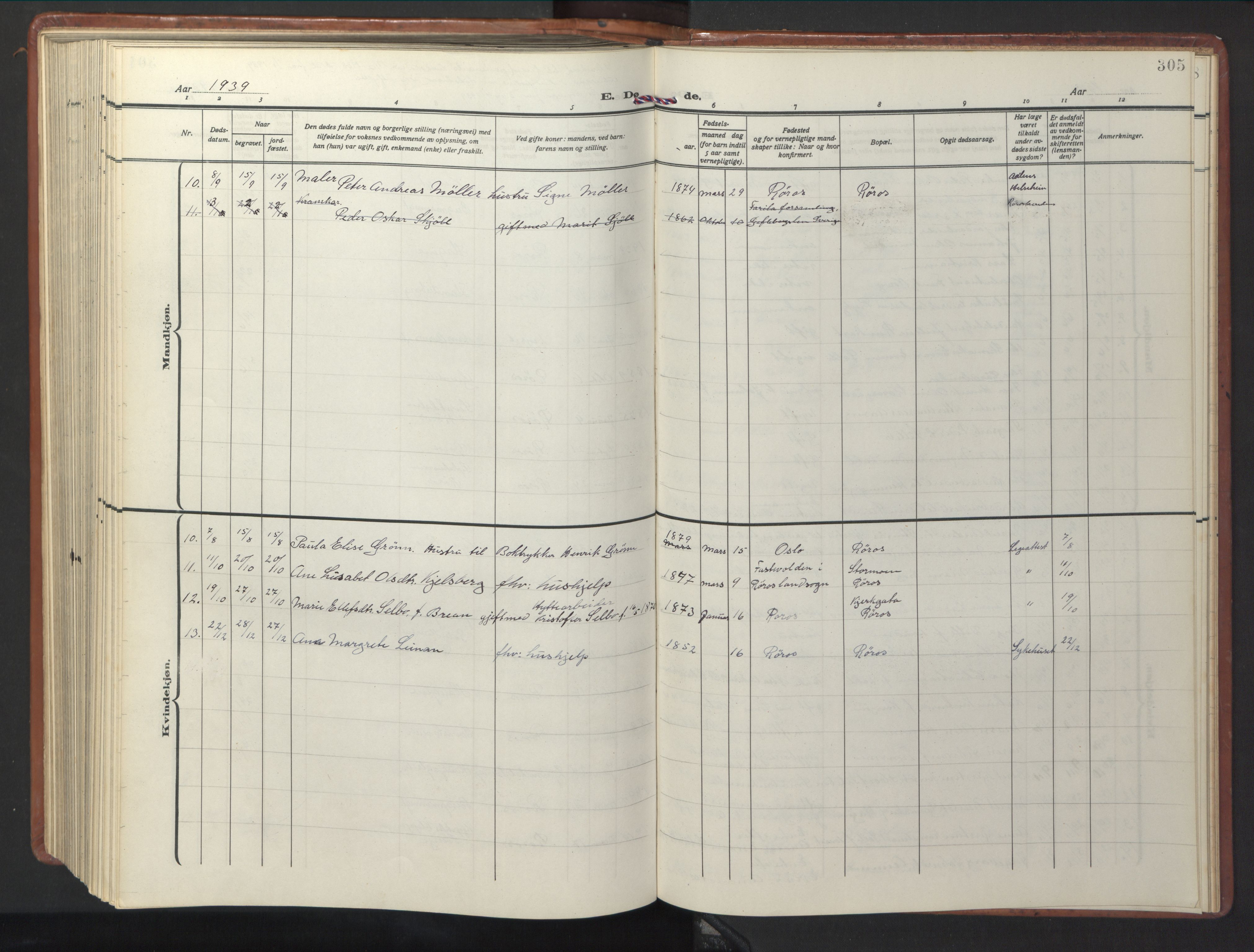 Ministerialprotokoller, klokkerbøker og fødselsregistre - Sør-Trøndelag, SAT/A-1456/681/L0943: Parish register (copy) no. 681C07, 1926-1954, p. 305