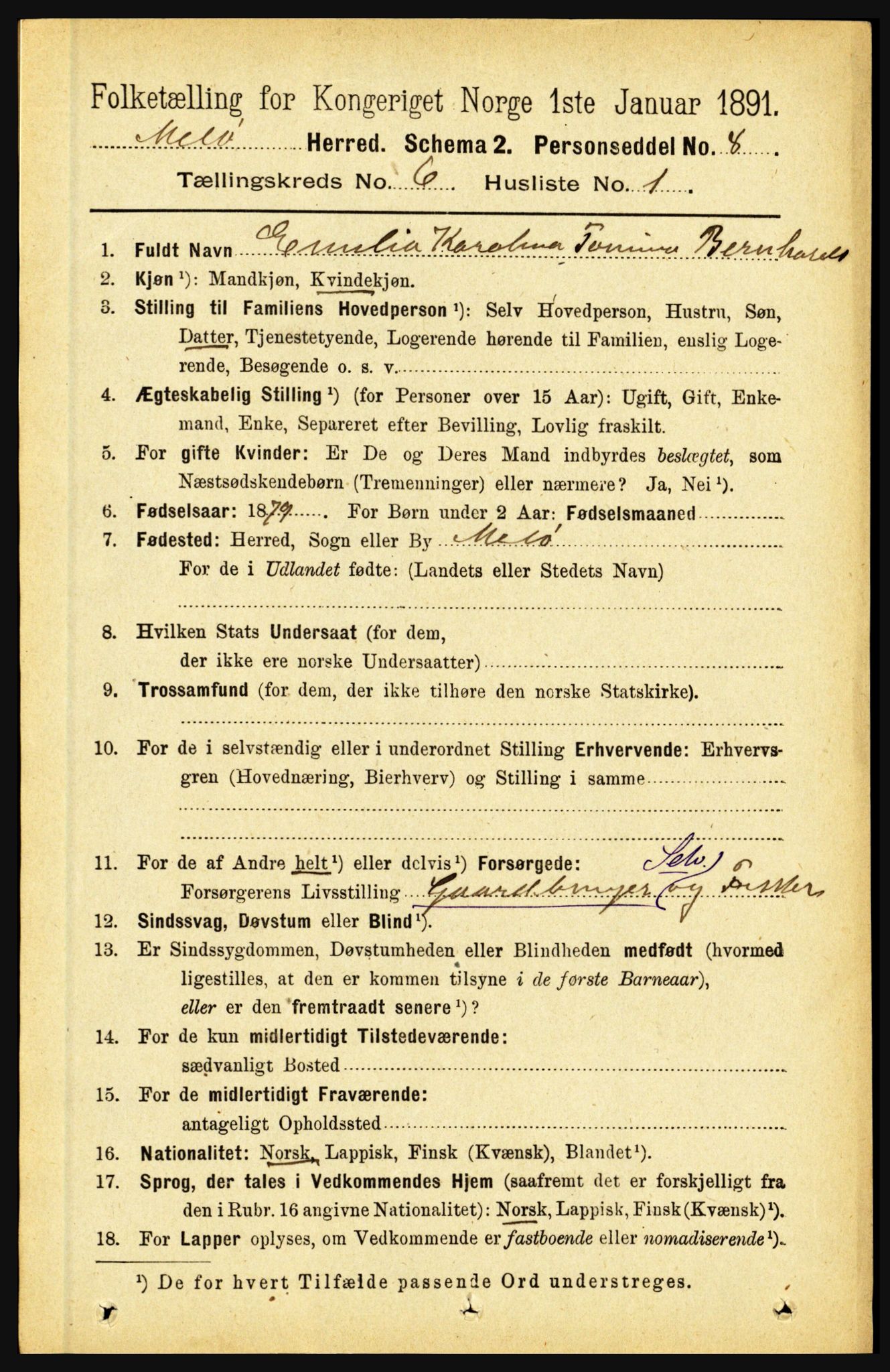 RA, 1891 census for 1837 Meløy, 1891, p. 2158