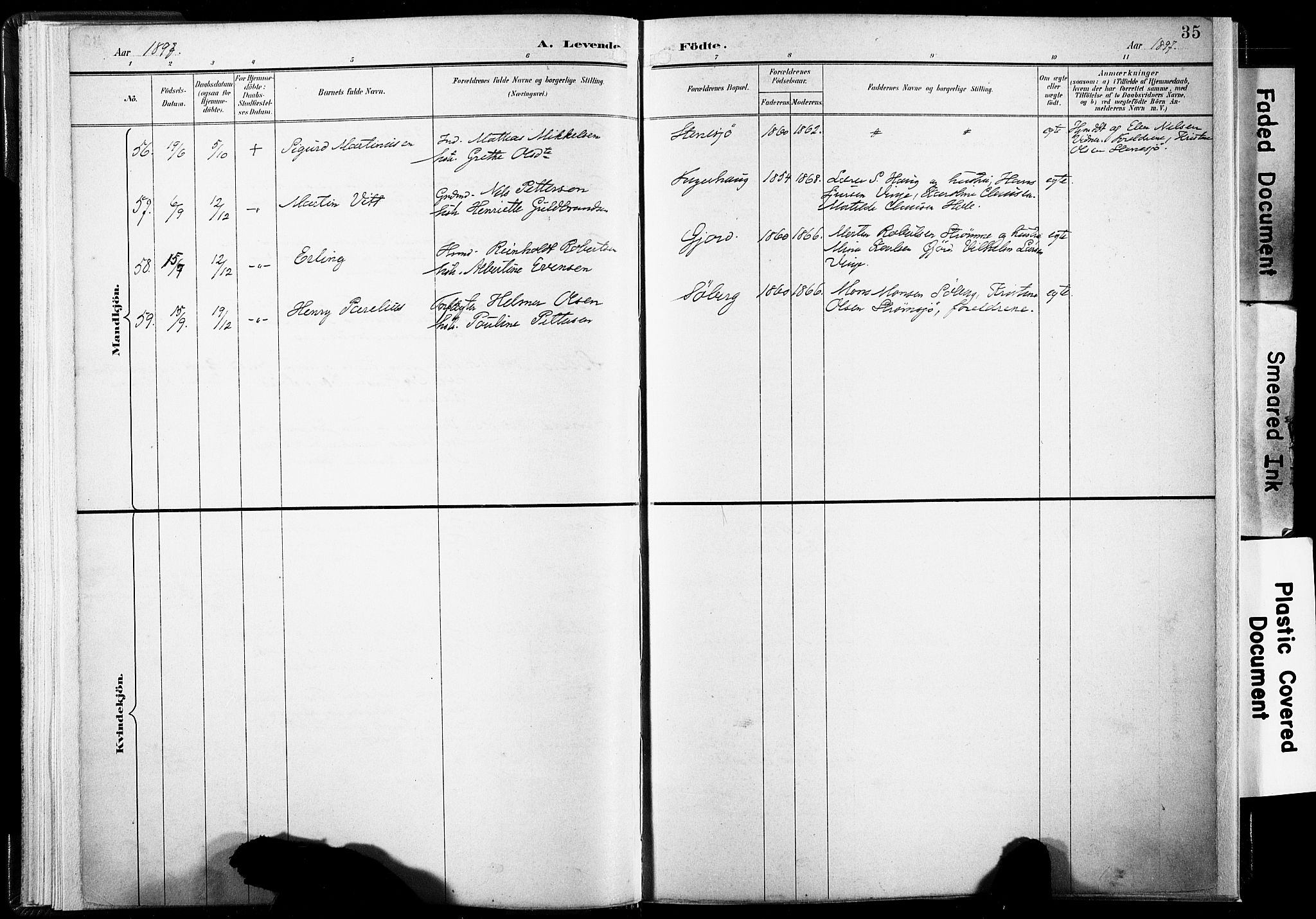 Ministerialprotokoller, klokkerbøker og fødselsregistre - Nordland, AV/SAT-A-1459/891/L1304: Parish register (official) no. 891A09, 1895-1921, p. 35