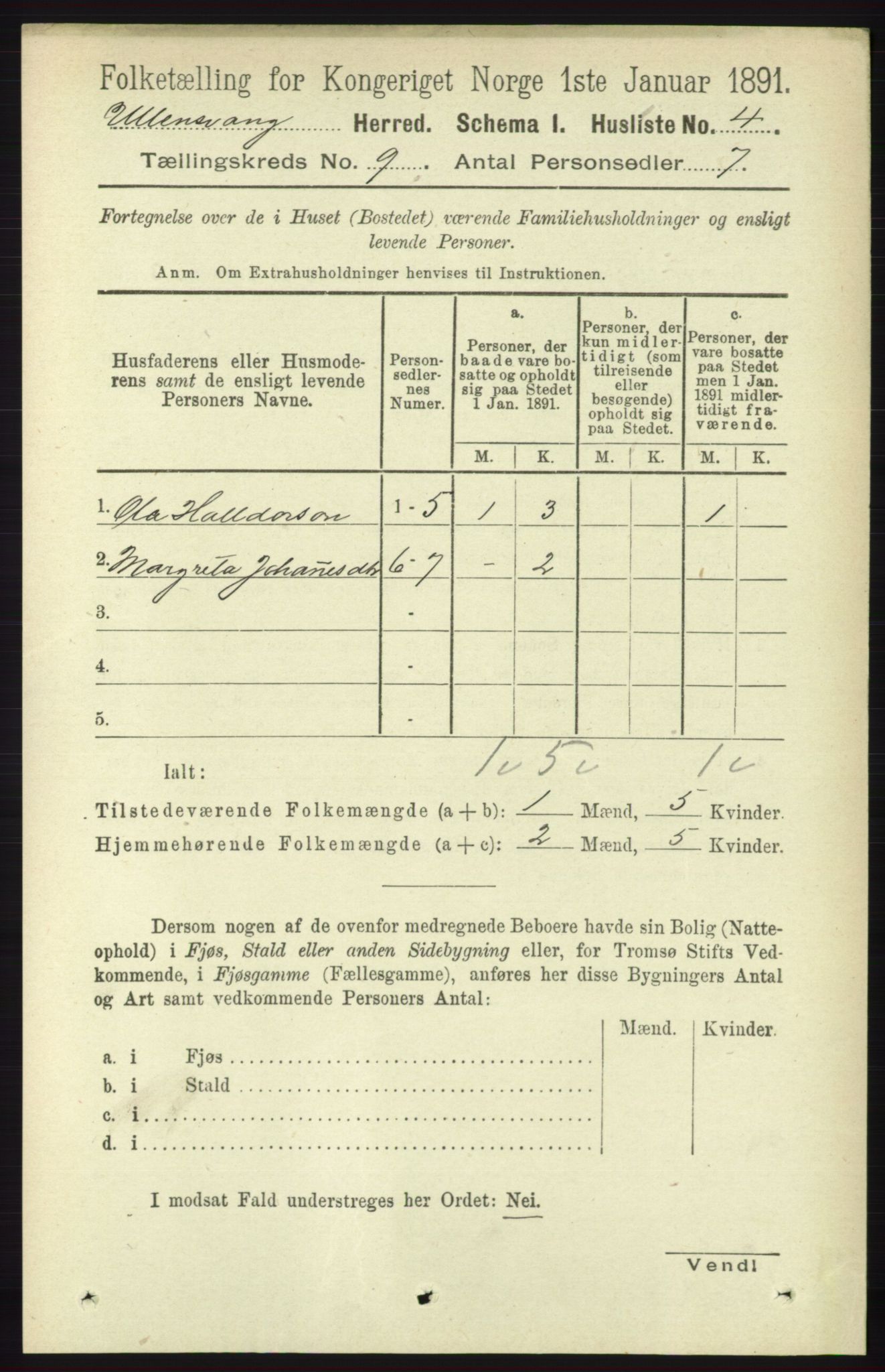 RA, 1891 census for 1230 Ullensvang, 1891, p. 3074