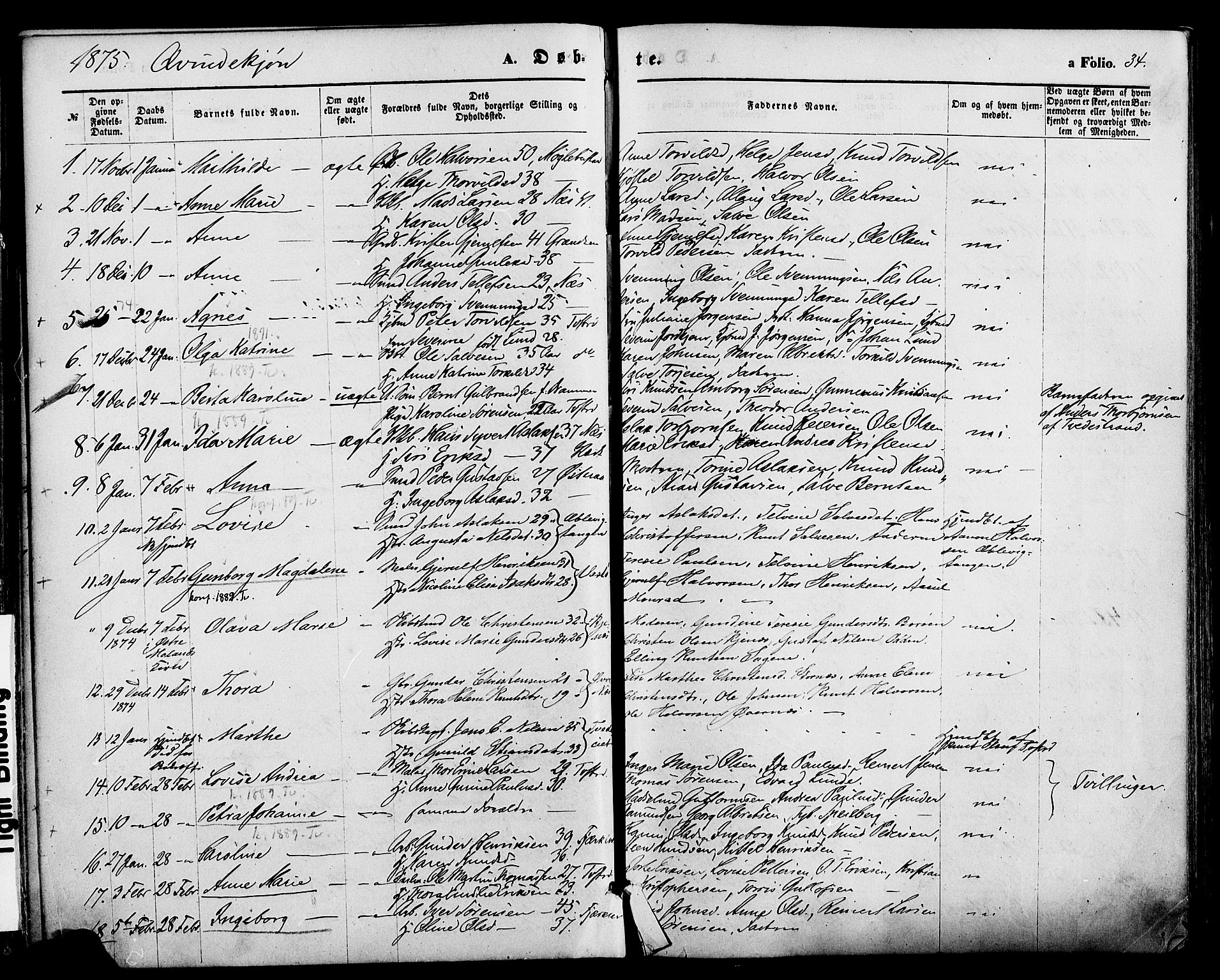 Holt sokneprestkontor, AV/SAK-1111-0021/F/Fa/L0010: Parish register (official) no. A 10, 1872-1885, p. 34