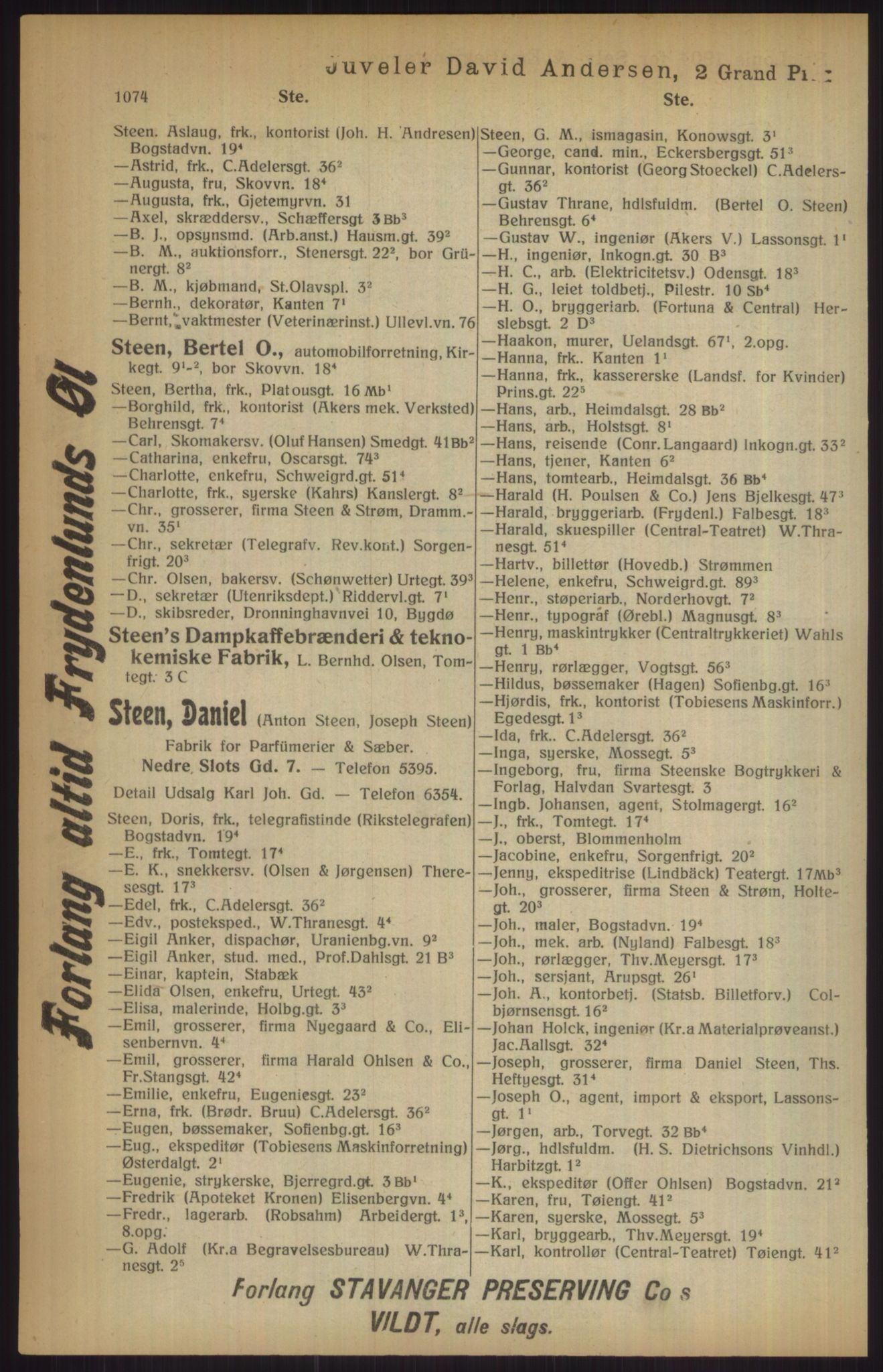 Kristiania/Oslo adressebok, PUBL/-, 1915, p. 1074