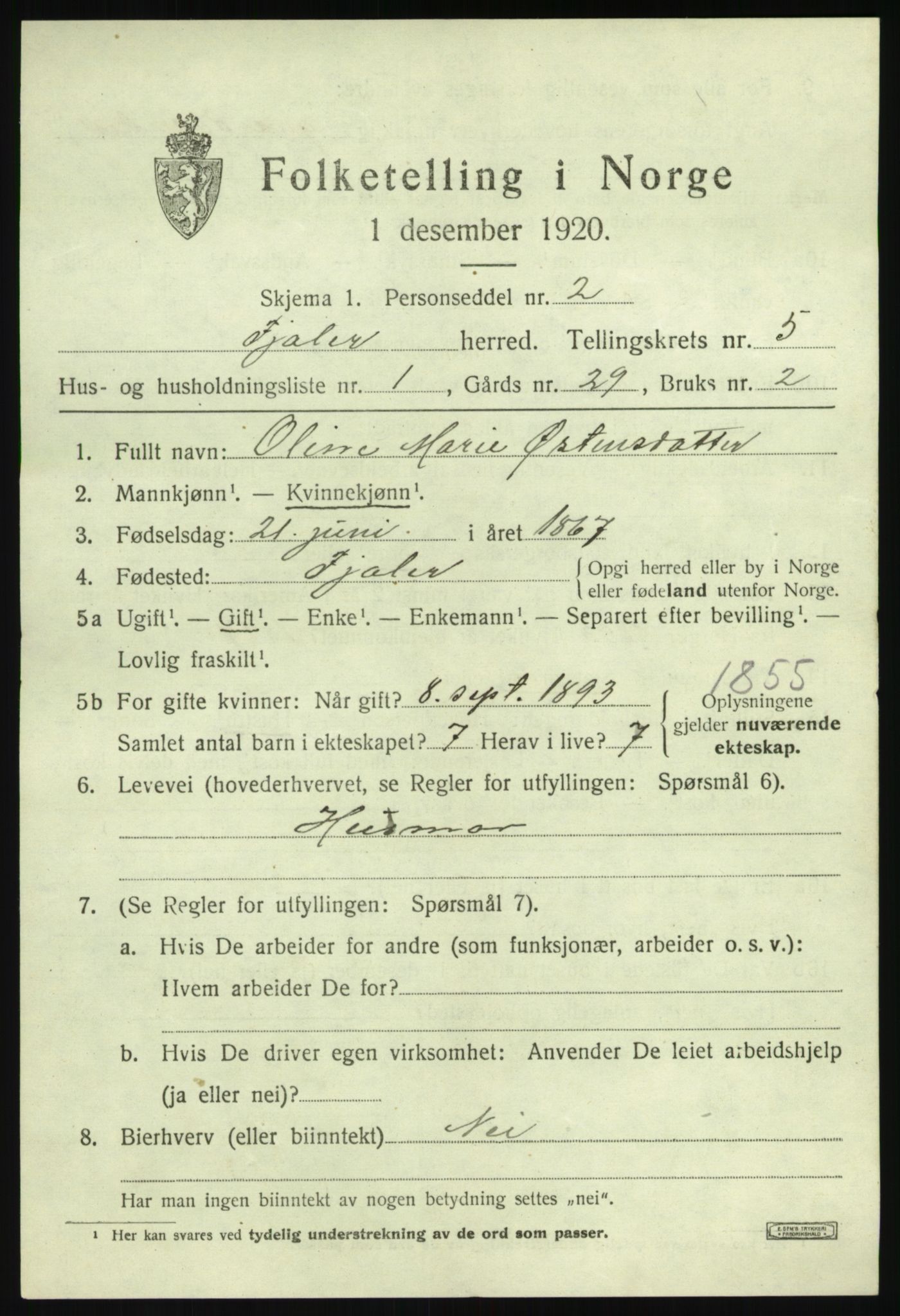 SAB, 1920 census for Fjaler, 1920, p. 3469