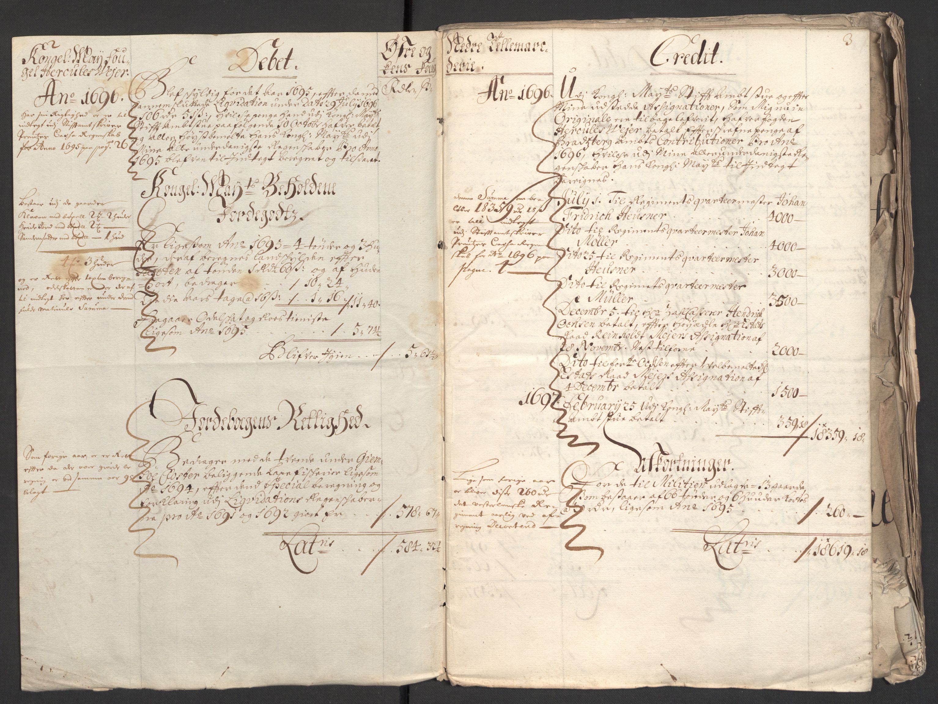 Rentekammeret inntil 1814, Reviderte regnskaper, Fogderegnskap, AV/RA-EA-4092/R36/L2094: Fogderegnskap Øvre og Nedre Telemark og Bamble, 1696, p. 5