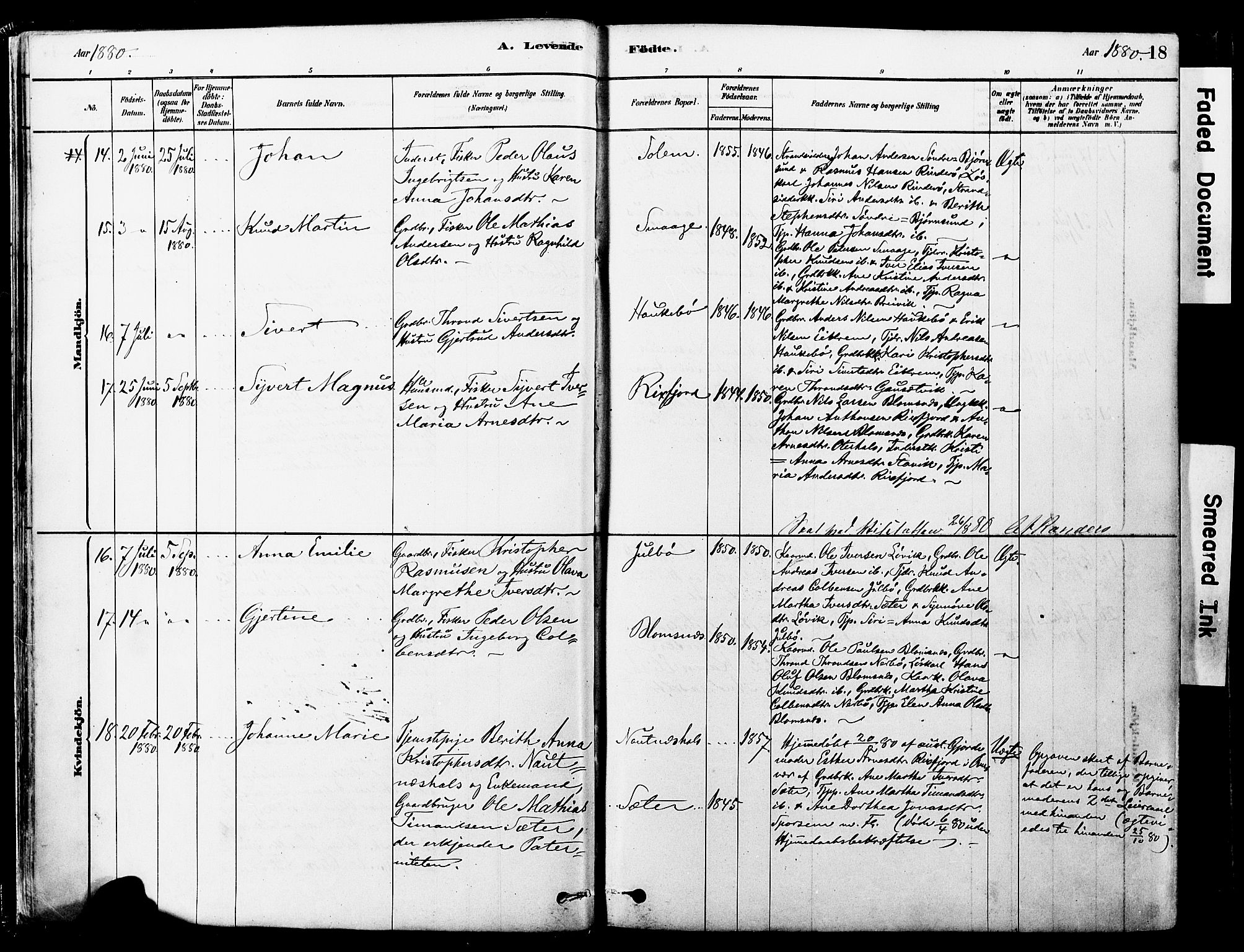 Ministerialprotokoller, klokkerbøker og fødselsregistre - Møre og Romsdal, AV/SAT-A-1454/560/L0721: Parish register (official) no. 560A05, 1878-1917, p. 18