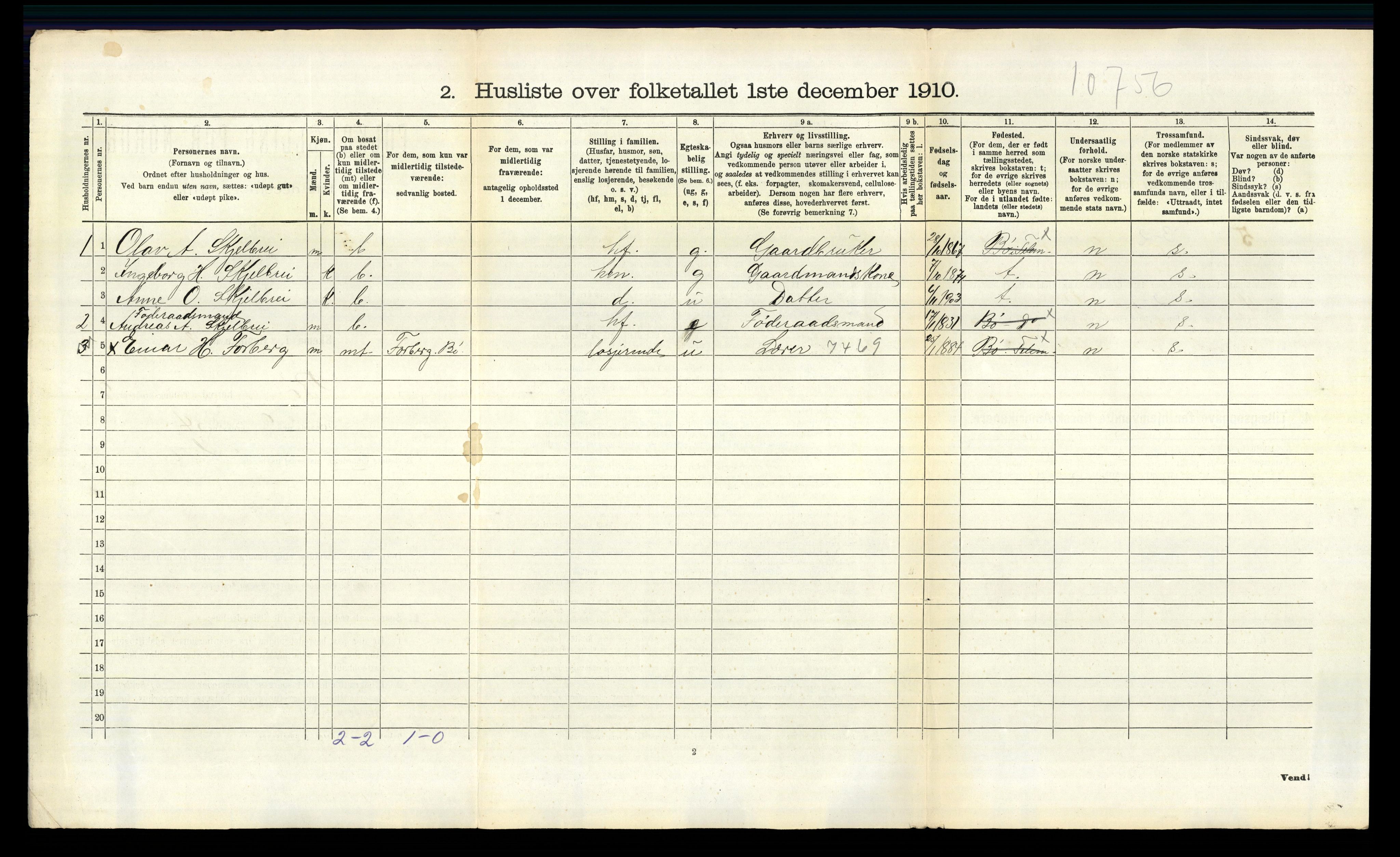 RA, 1910 census for Bø, 1910, p. 1034