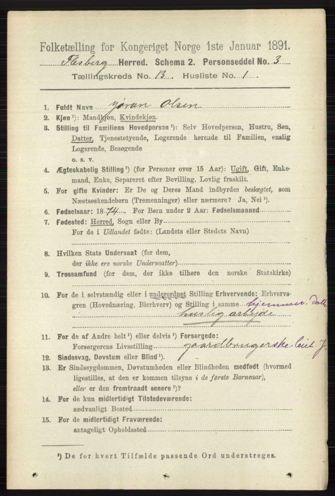 RA, 1891 census for 0631 Flesberg, 1891, p. 2226