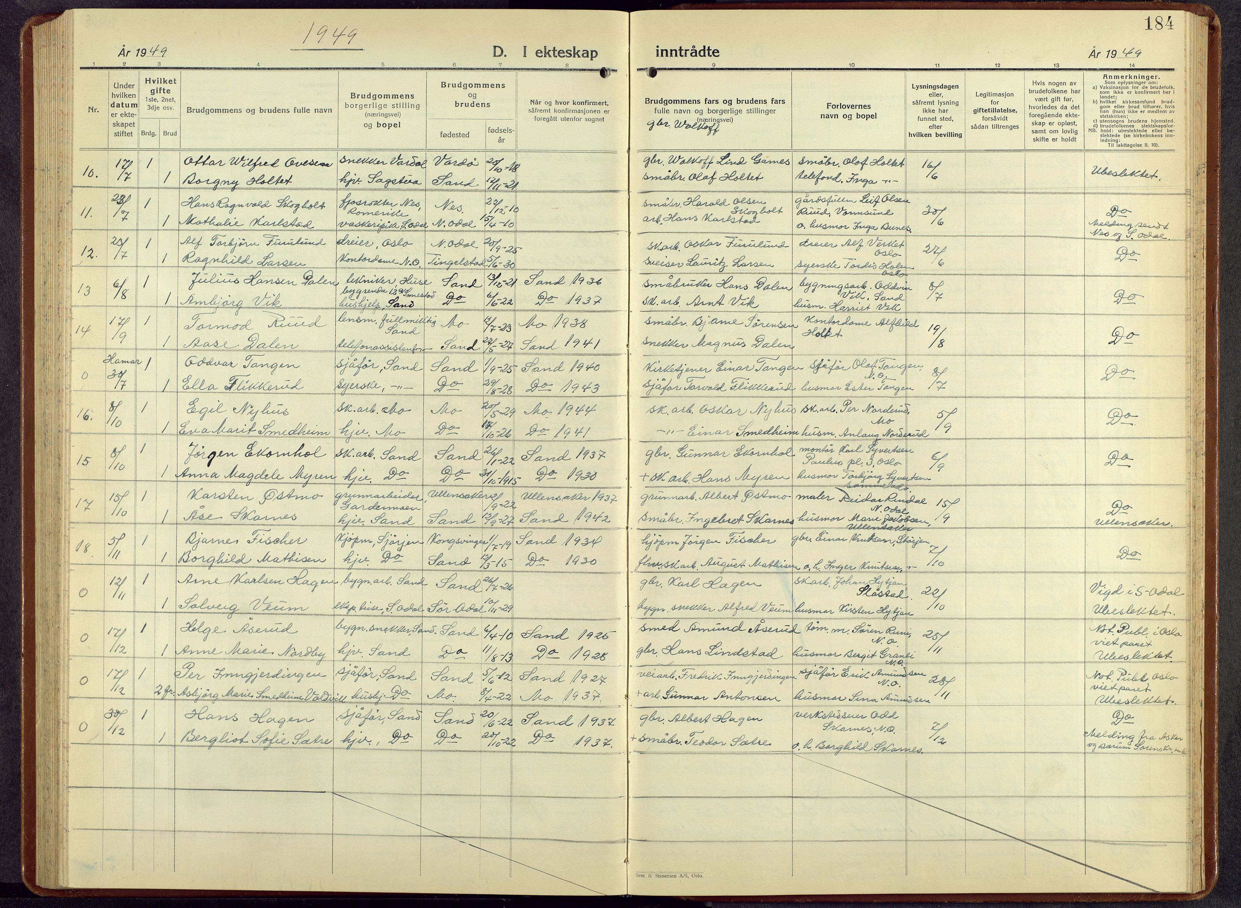 Nord-Odal prestekontor, AV/SAH-PREST-032/H/Ha/Hab/L0007: Parish register (copy) no. 7, 1939-1957, p. 184