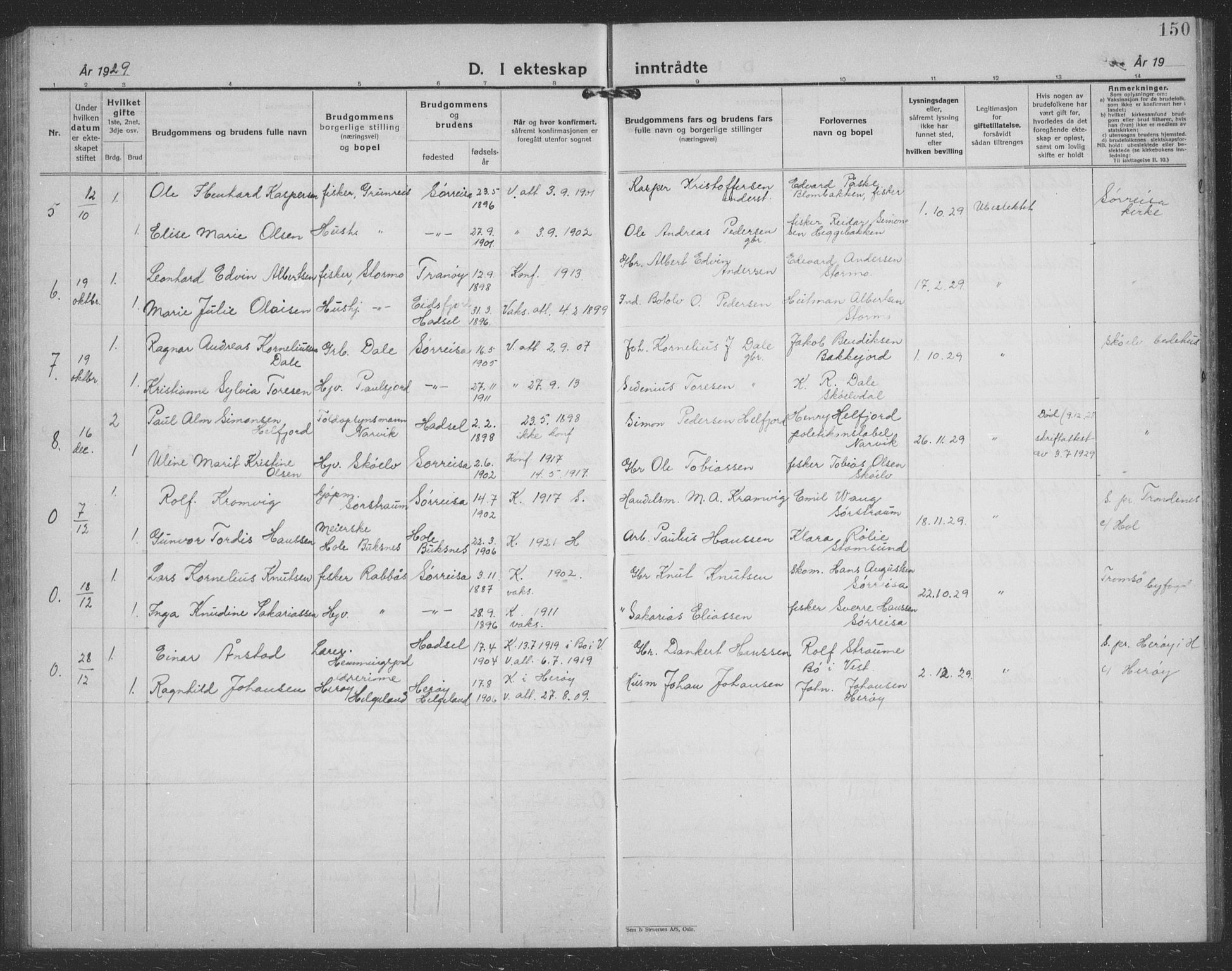 Tranøy sokneprestkontor, AV/SATØ-S-1313/I/Ia/Iab/L0024klokker: Parish register (copy) no. 24, 1929-1943, p. 150