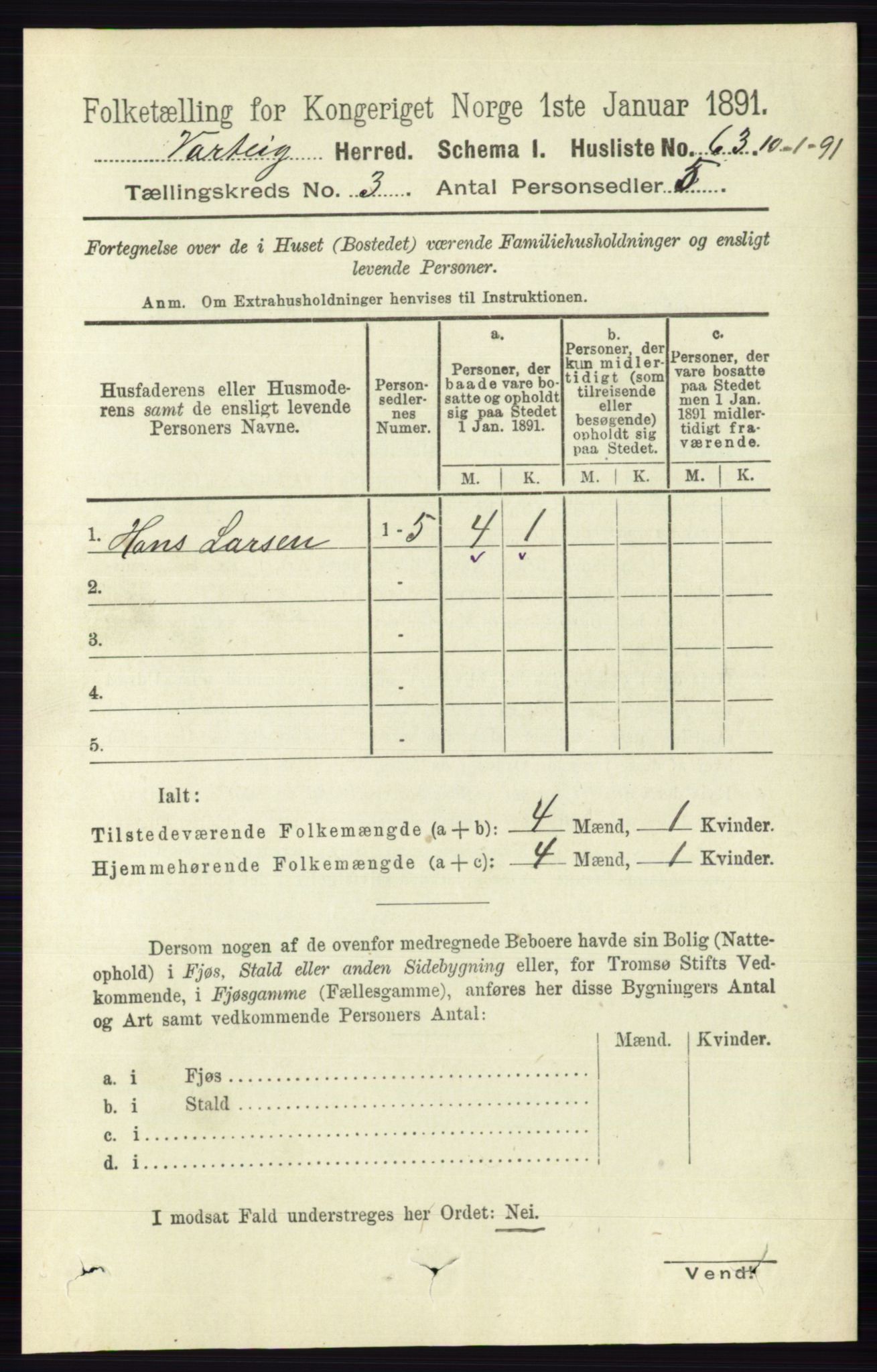 RA, 1891 census for 0114 Varteig, 1891, p. 1149