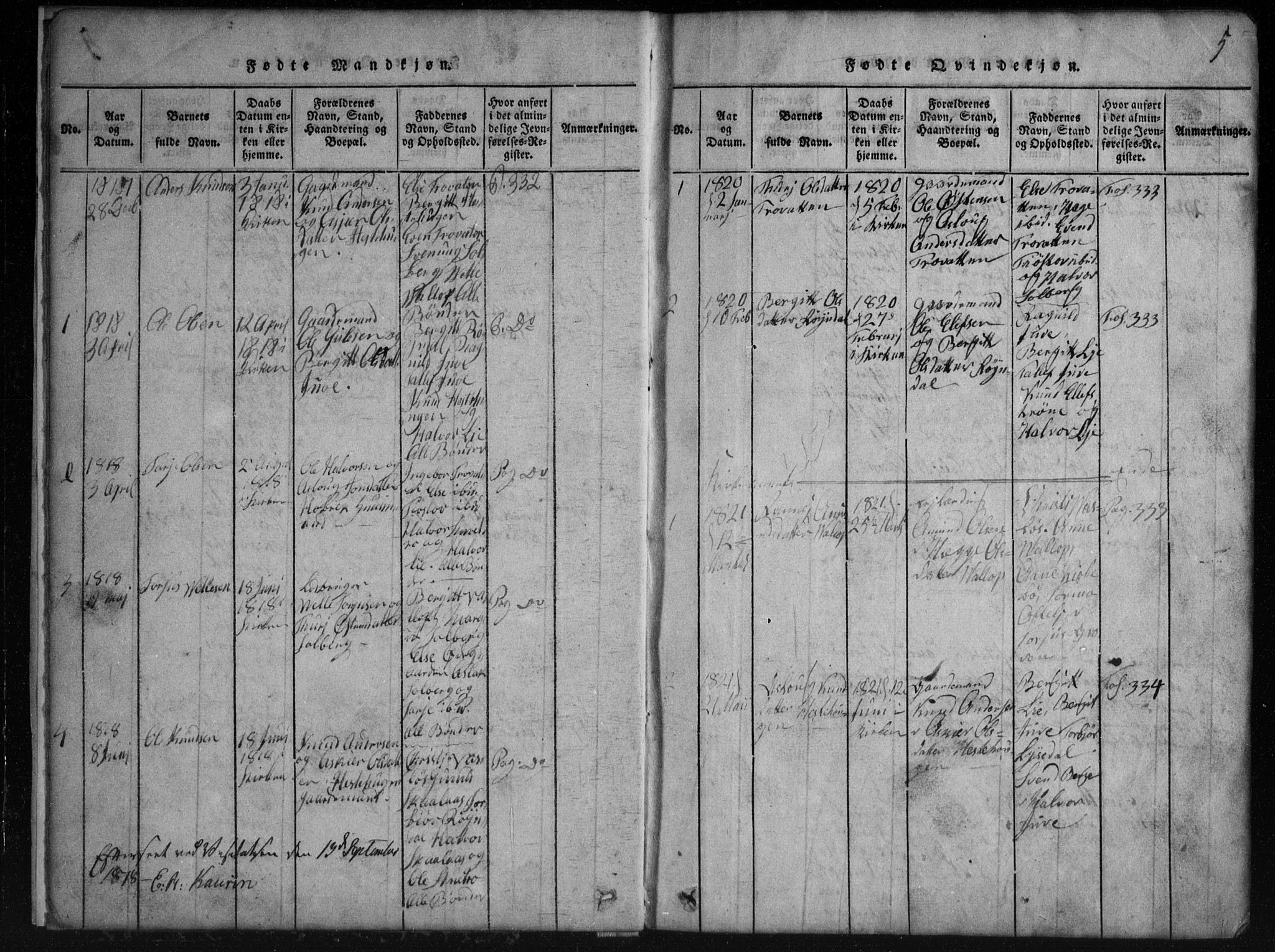 Rauland kirkebøker, SAKO/A-292/G/Gb/L0001: Parish register (copy) no. II 1, 1815-1886, p. 5