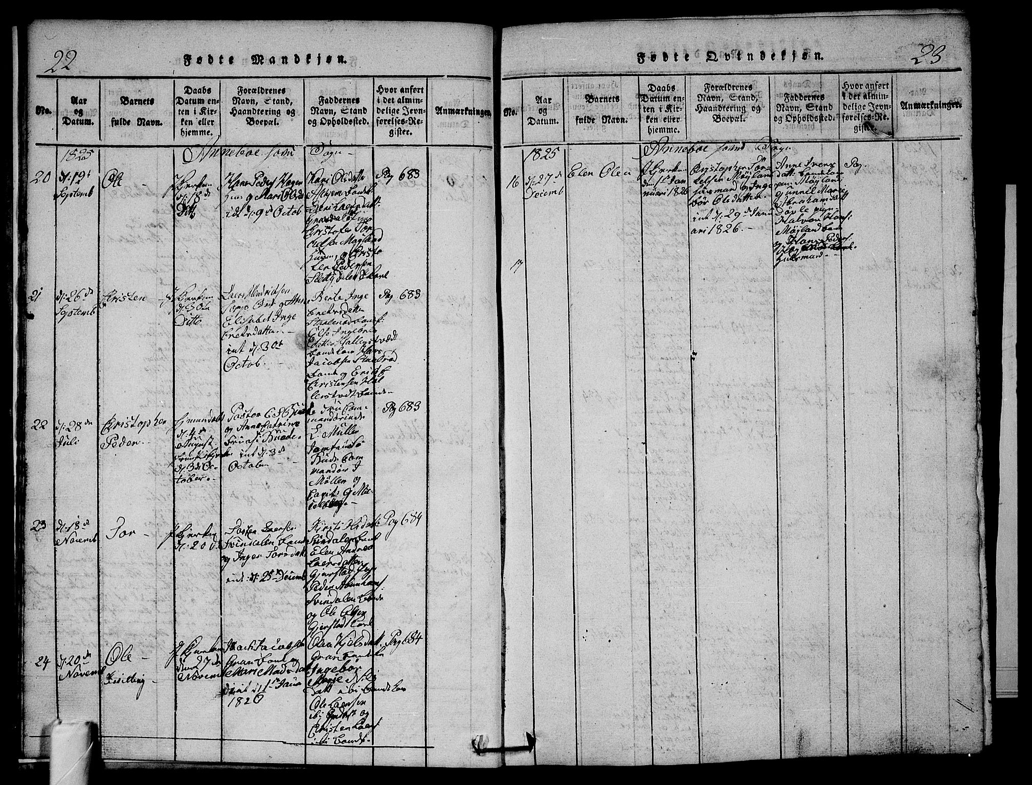 Andebu kirkebøker, AV/SAKO-A-336/G/Ga/L0002: Parish register (copy) no. I 2 /1, 1823-1832, p. 22-23