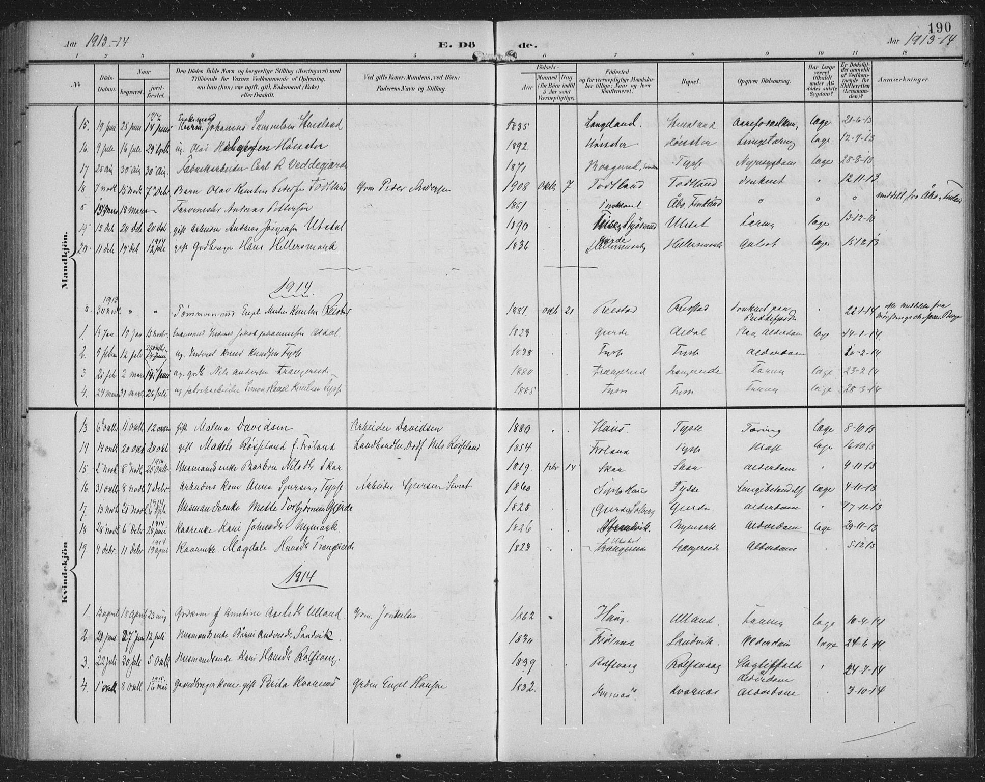 Samnanger Sokneprestembete, SAB/A-77501/H/Haa: Parish register (official) no. A 2, 1902-1918, p. 190