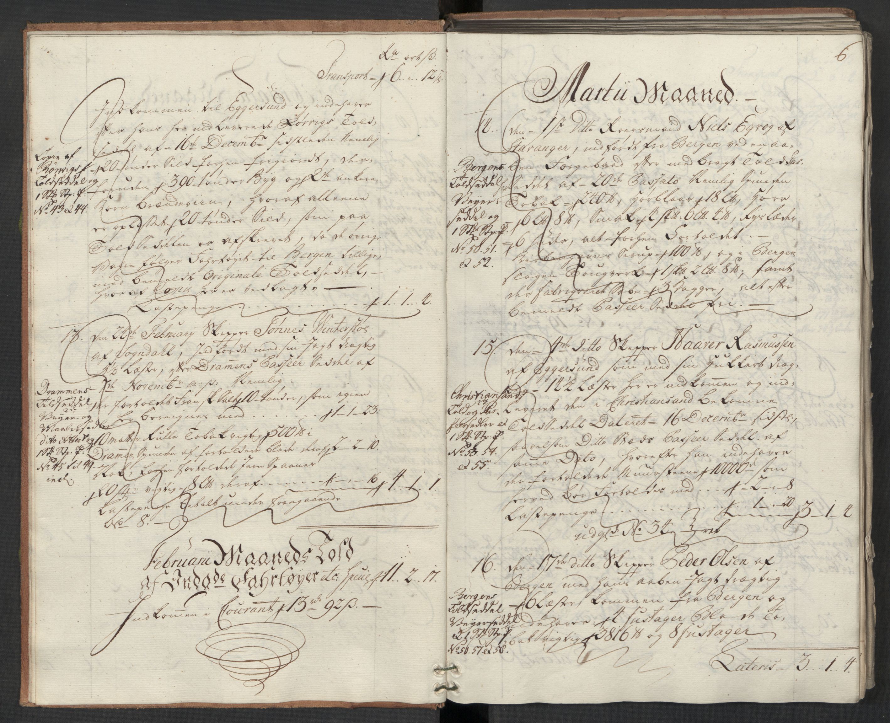 Generaltollkammeret, tollregnskaper, RA/EA-5490/R22/L0024/0001: Tollregnskaper Stavanger / Hovedtollbok, 1762, p. 5b-6a