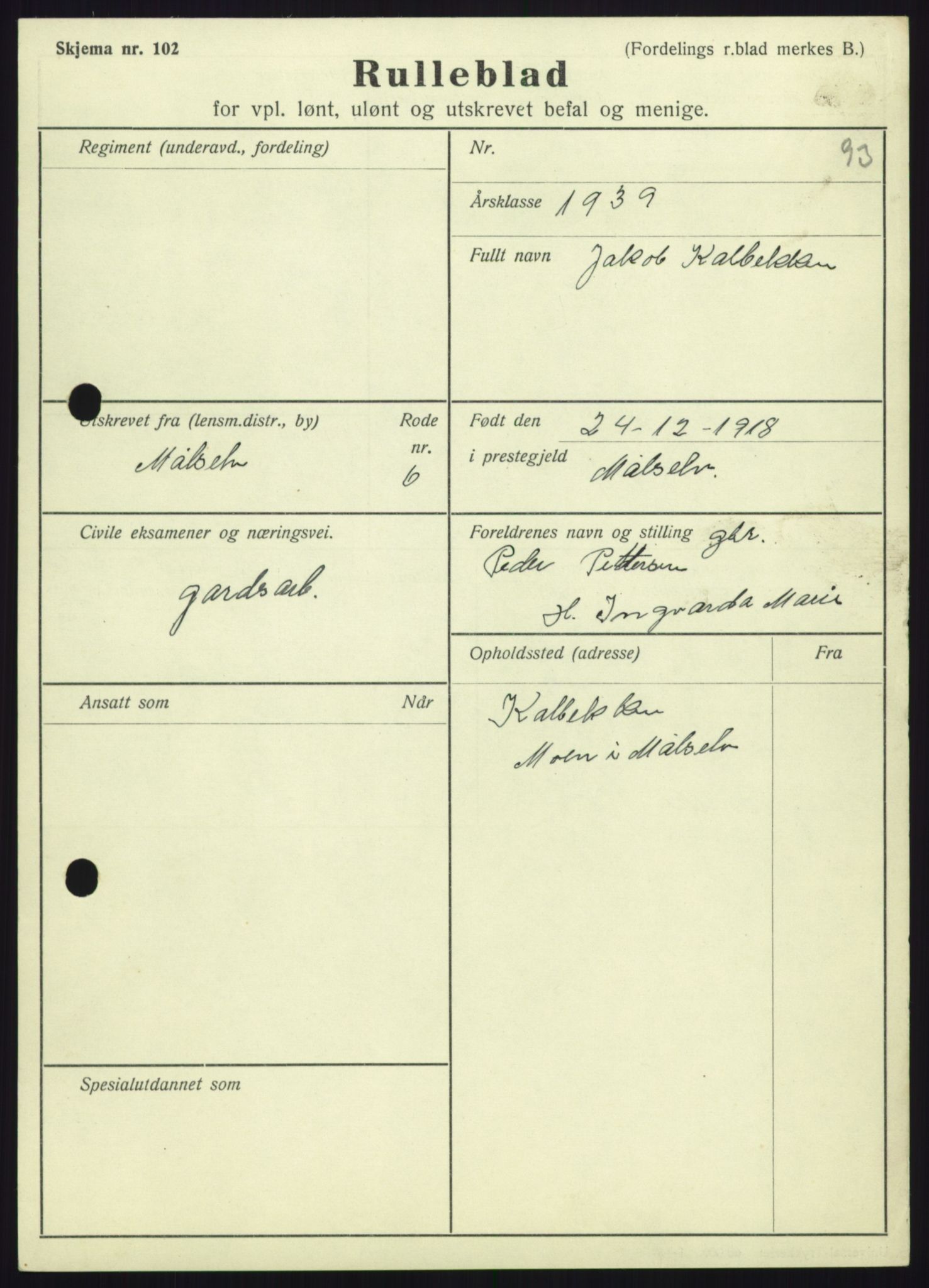 Forsvaret, Troms infanteriregiment nr. 16, AV/RA-RAFA-3146/P/Pa/L0023: Rulleblad for regimentets menige mannskaper, årsklasse 1939, 1939, p. 731