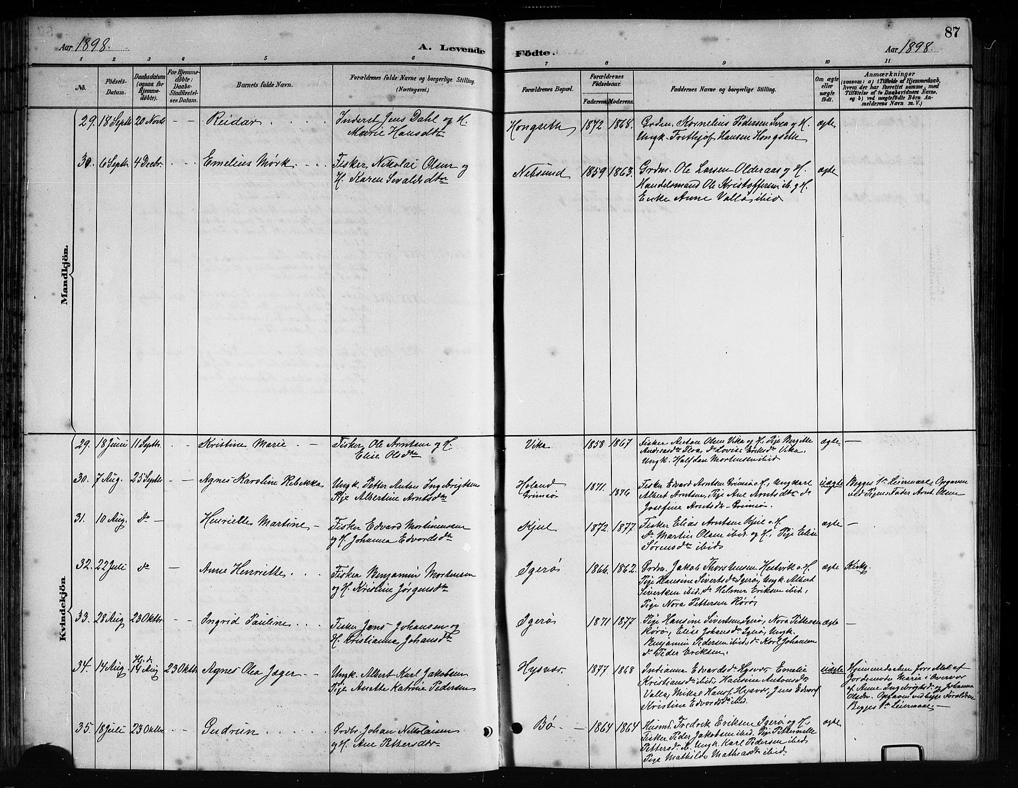 Ministerialprotokoller, klokkerbøker og fødselsregistre - Nordland, AV/SAT-A-1459/816/L0253: Parish register (copy) no. 816C03, 1886-1905, p. 87