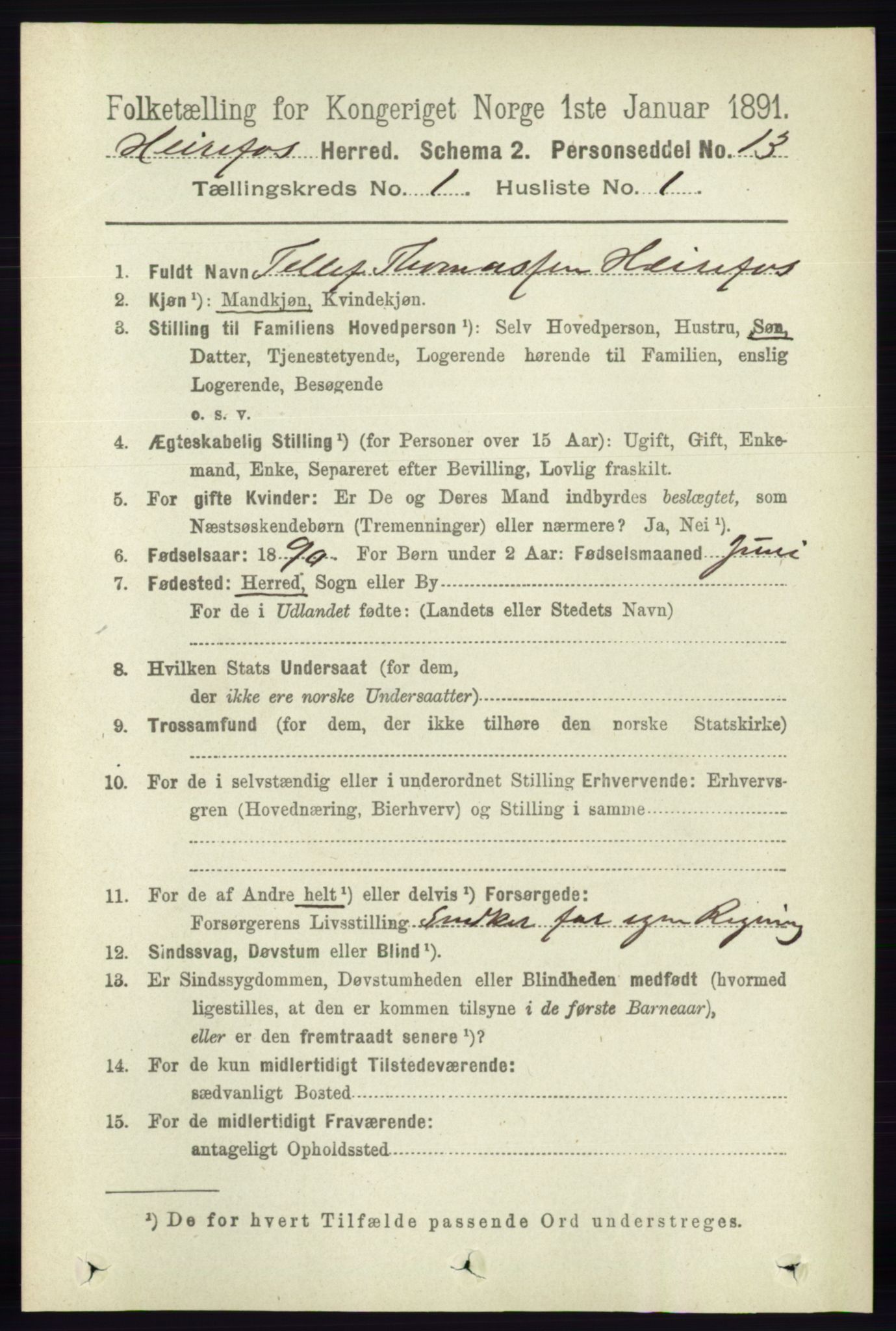 RA, 1891 census for 0933 Herefoss, 1891, p. 53