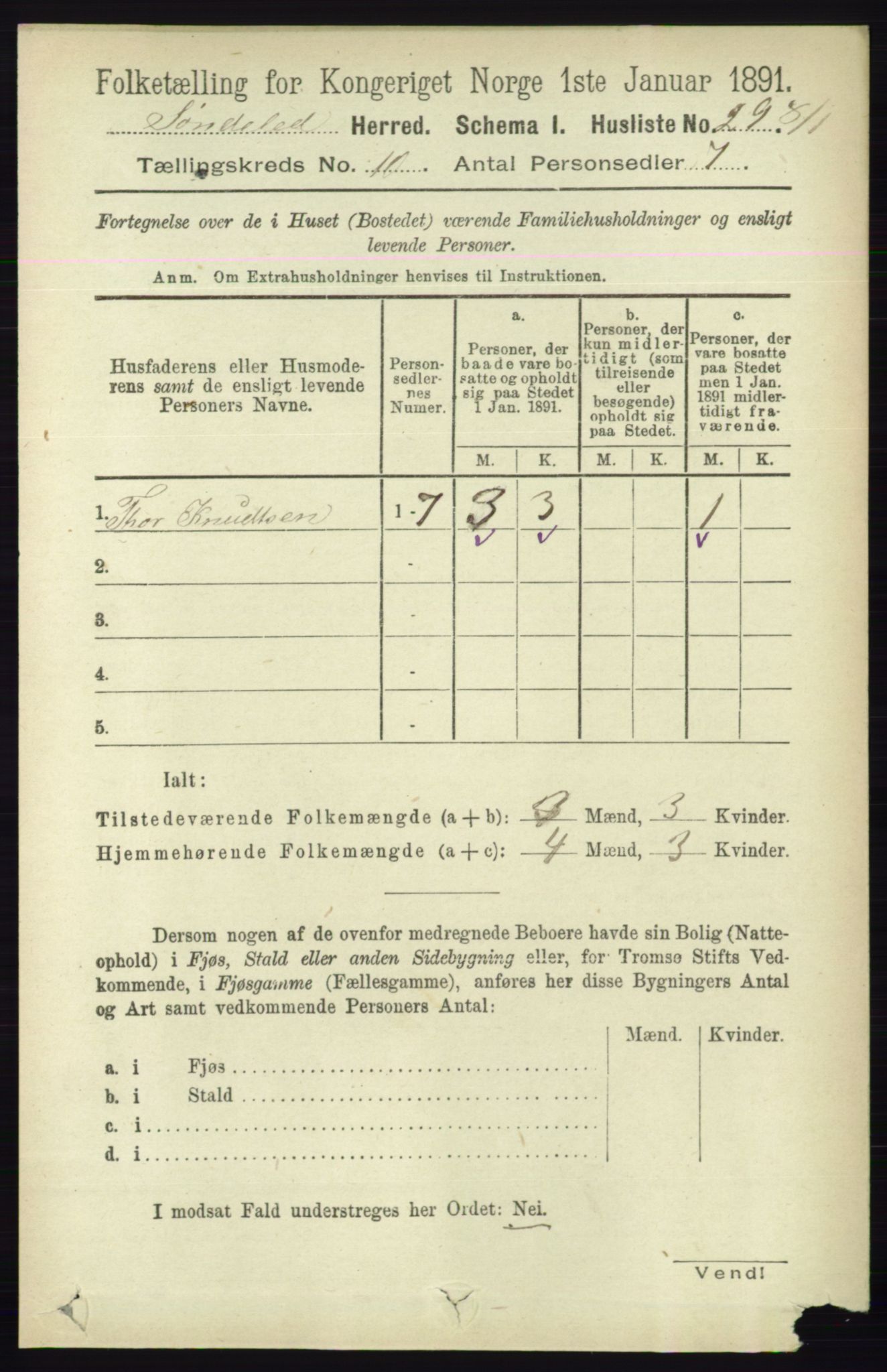 RA, 1891 census for 0913 Søndeled, 1891, p. 3062