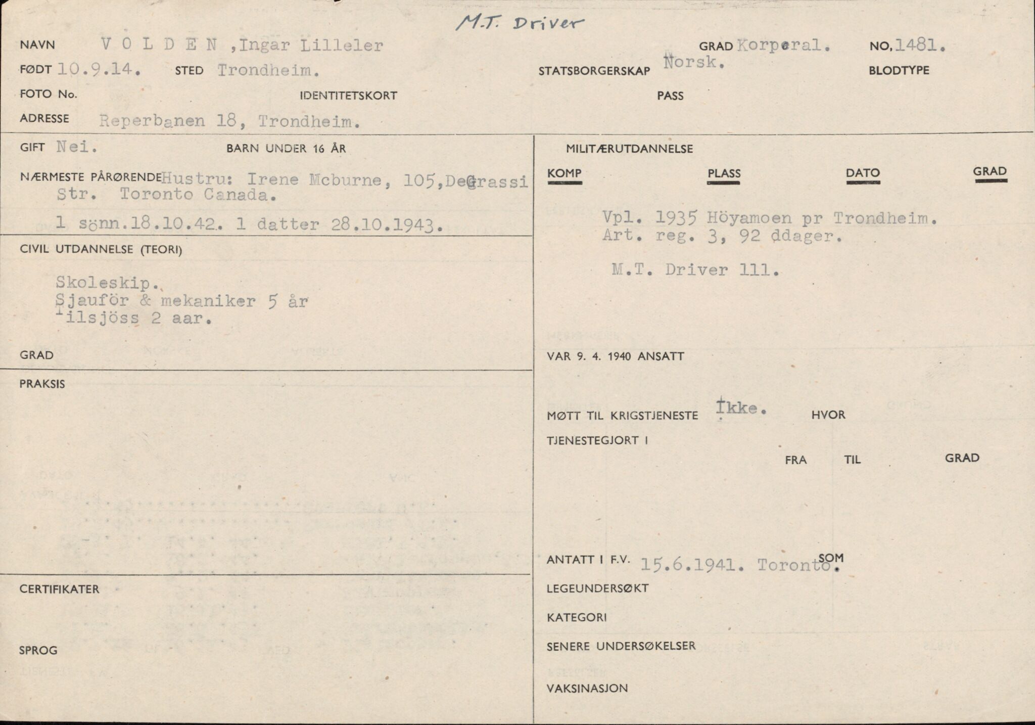 Forsvaret, Forsvarets overkommando/Luftforsvarsstaben, RA/RAFA-4079/P/Pa/L0038: Personellpapirer, 1914, p. 410