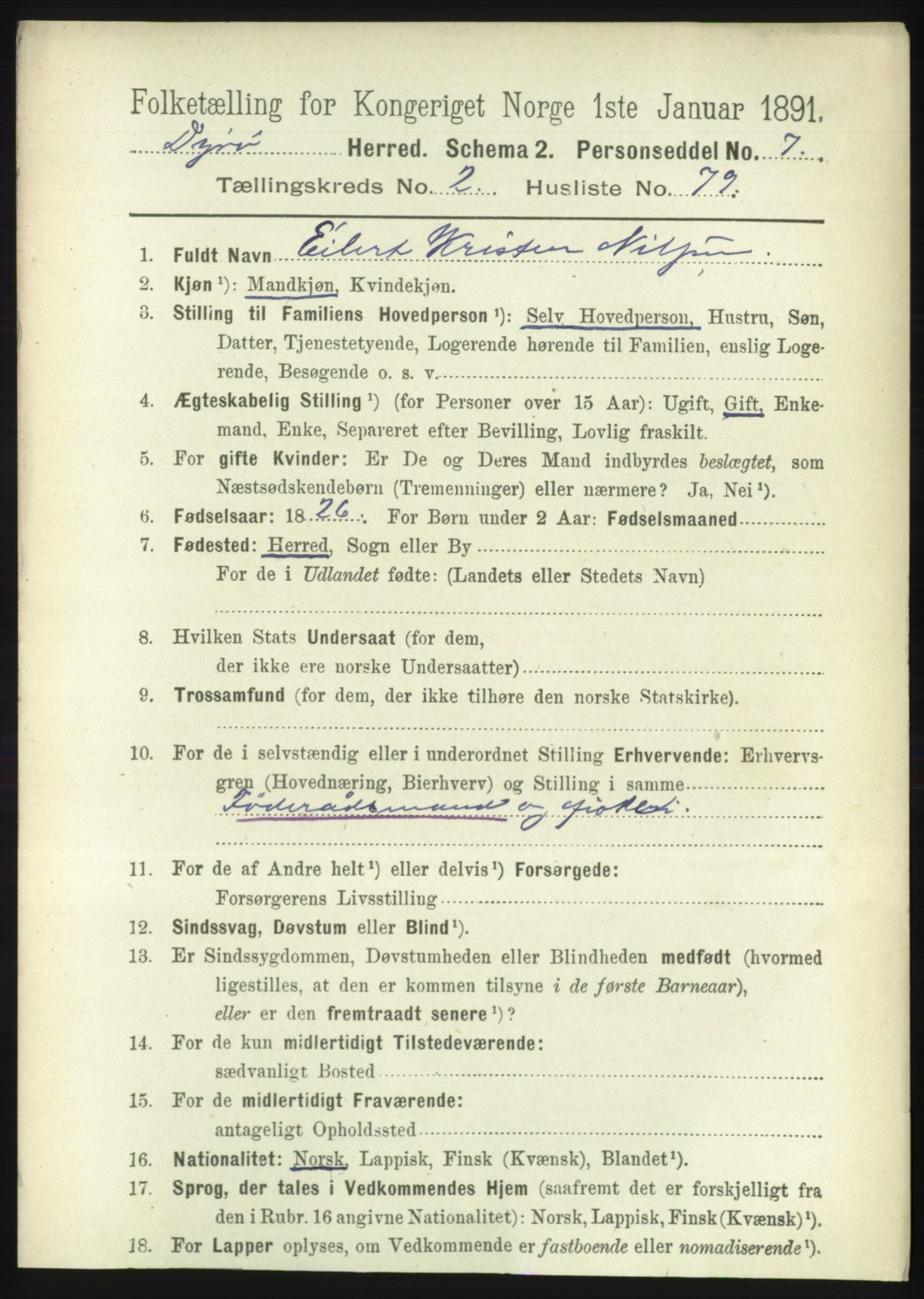 RA, 1891 census for 1926 Dyrøy, 1891, p. 1102