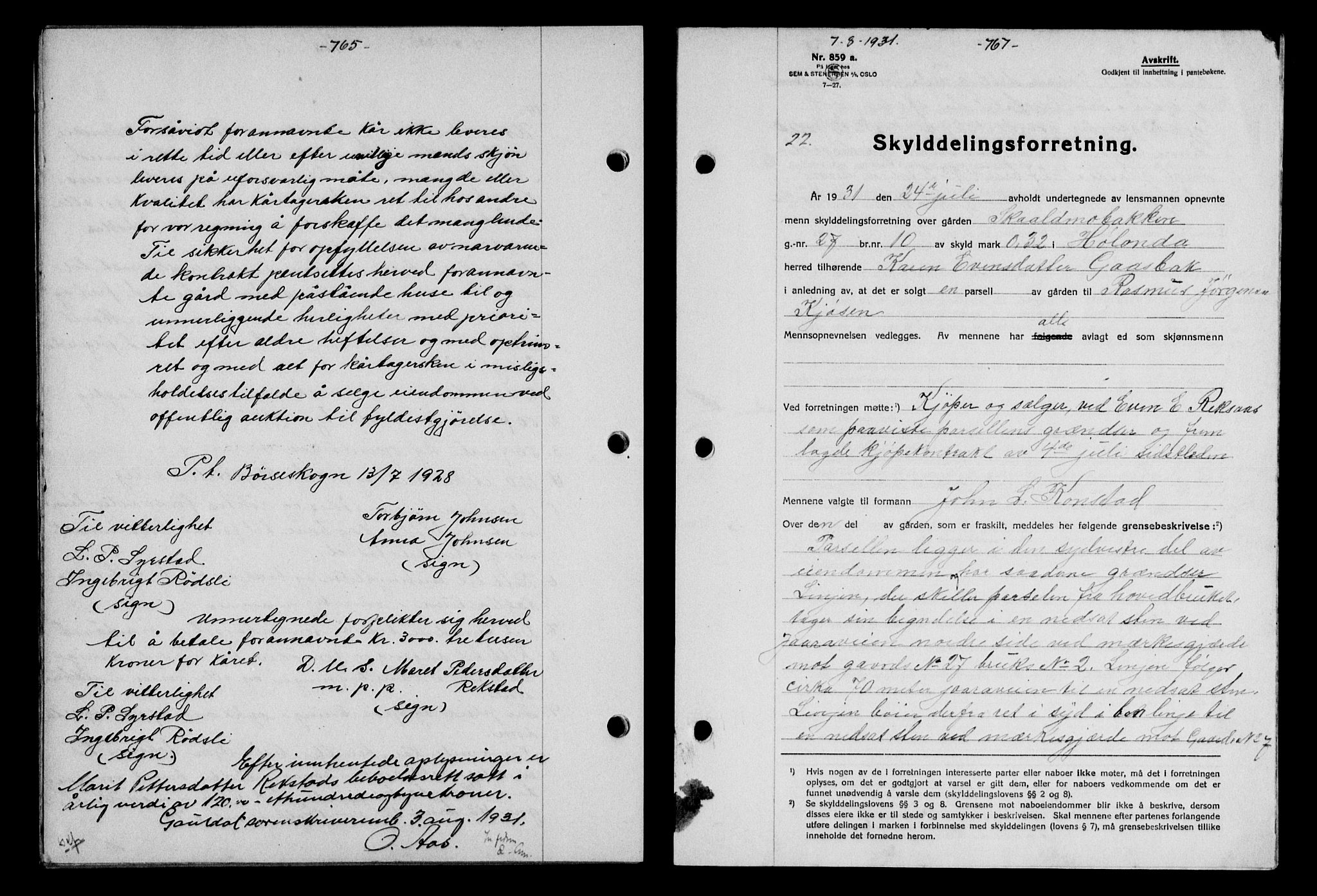 Gauldal sorenskriveri, SAT/A-0014/1/2/2C/L0041: Mortgage book no. 42-43, 1930-1931, Deed date: 07.08.1931